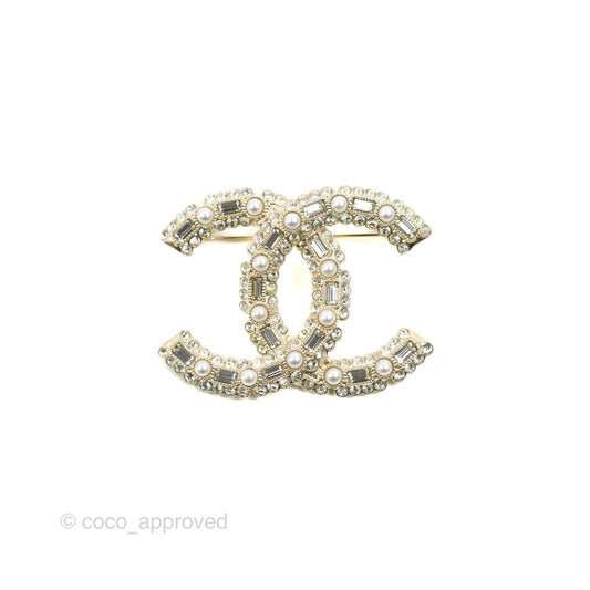 Chanel CC Crystal Pearl Brooch 22K