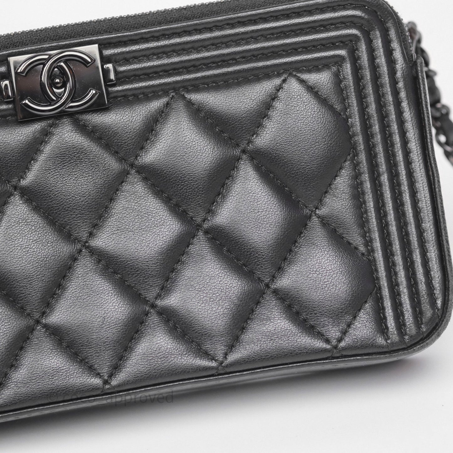 Chanel Boy Double Zip Clutch On Chain So Black Lambskin