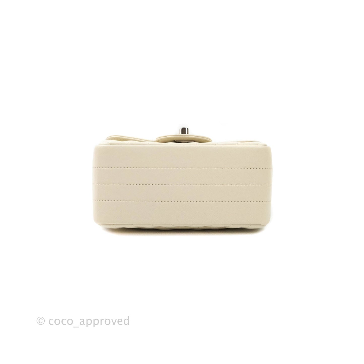 Chanel Mini Square Chevron White Ivory Lambskin Silver Hardware