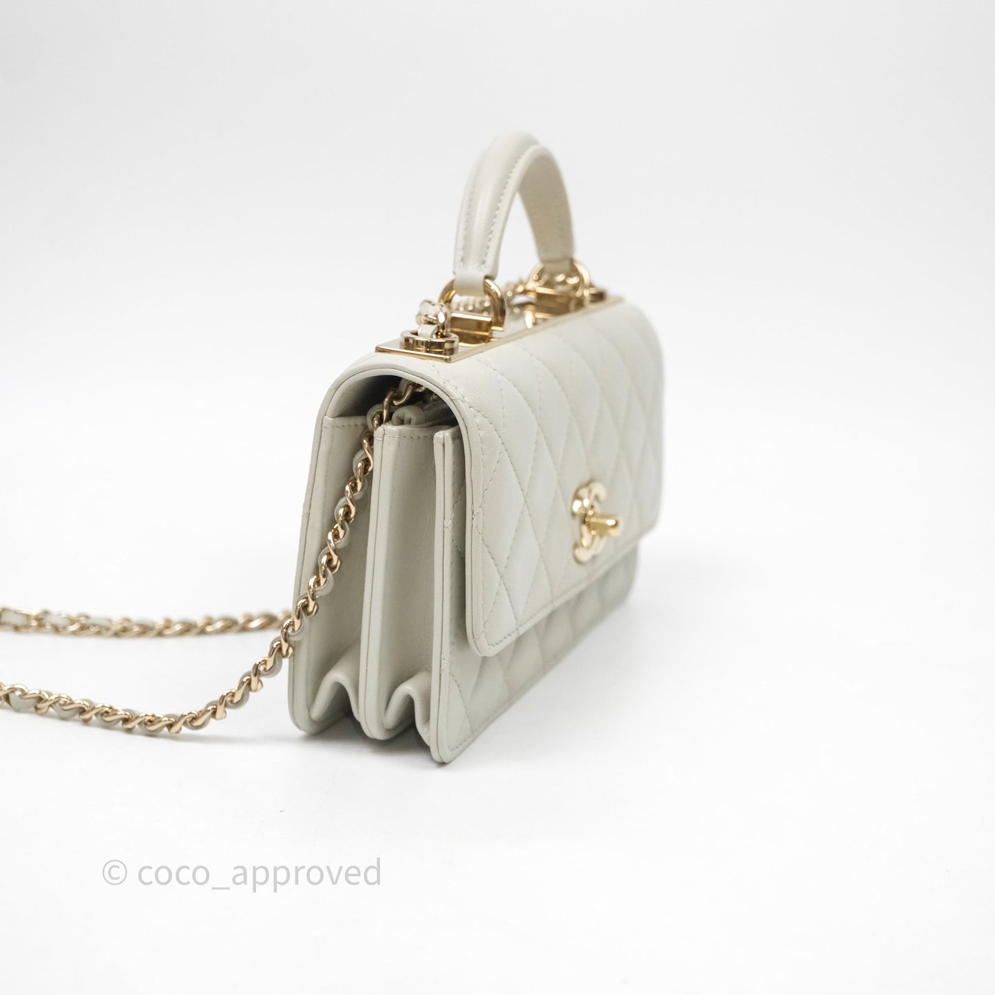 Chanel Trendy CC Wallet On Chain WOC Light Grey Lambskin Gold Hardware N