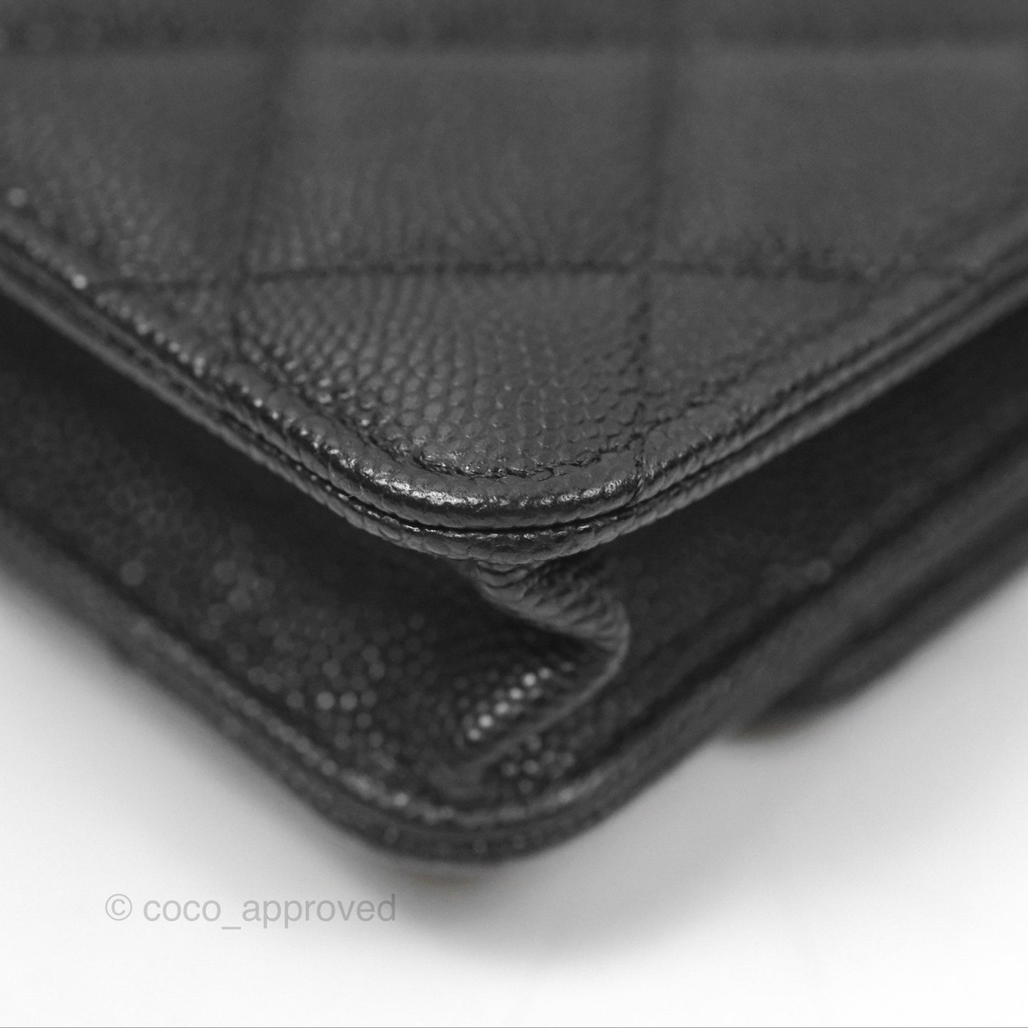 Chanel Mini Wallet Card Holder With Chain Black Caviar Gold Hardware