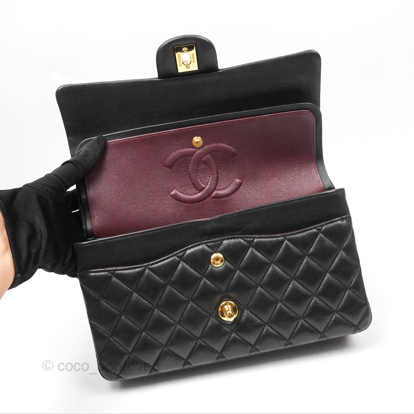 Chanel Classic M/L Medium Flap Quilted Black Lambskin Gold Hardware