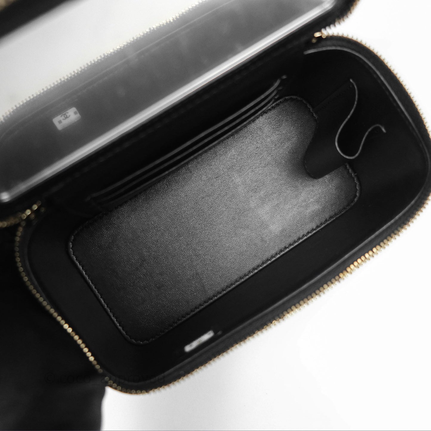Chanel Vanity Rectangular with Top Handle Black Lambskin Aged Gold Hardware