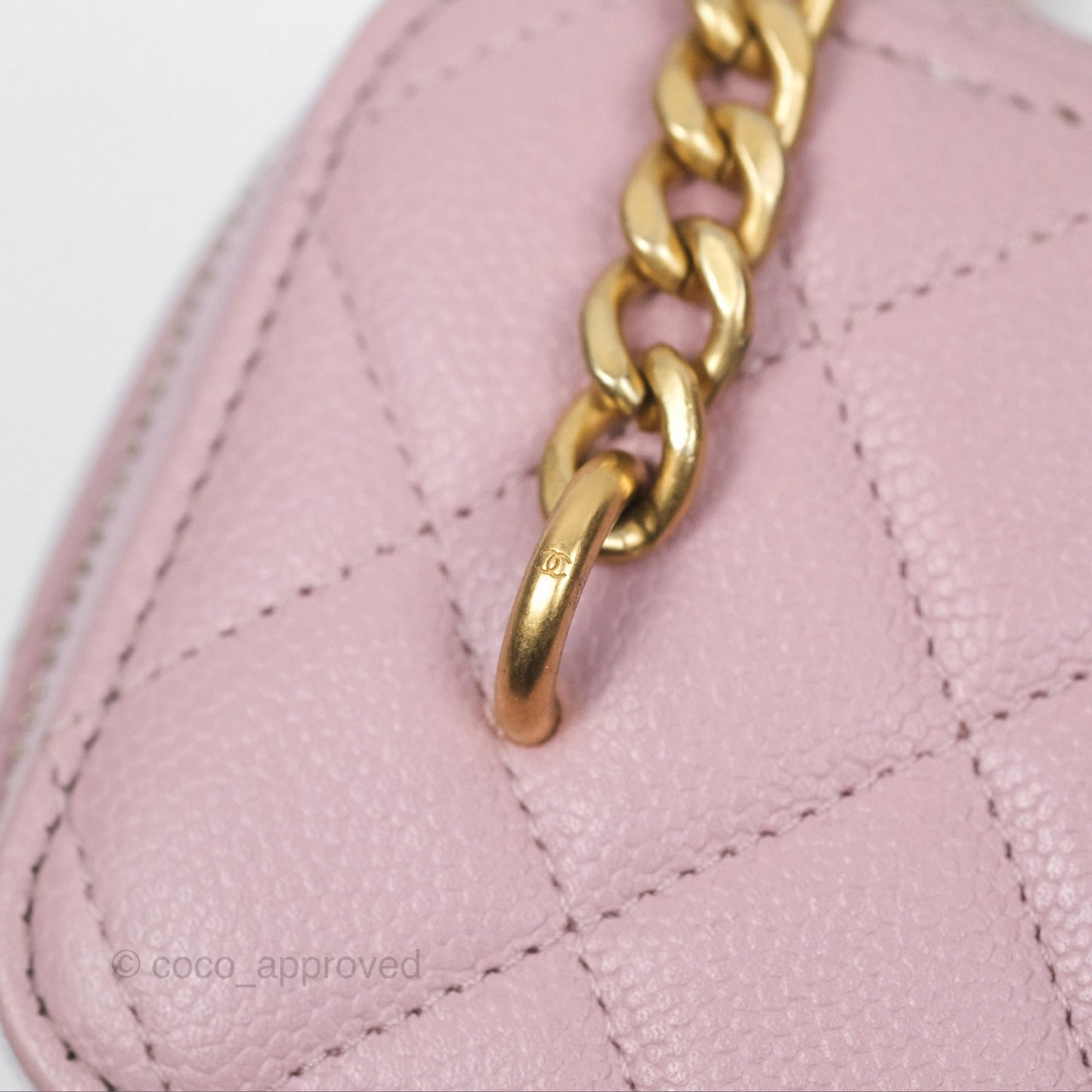 Chanel Vanity with Heart Adjustable Chain Dusty Pink Caviar Aged Gold Hardware