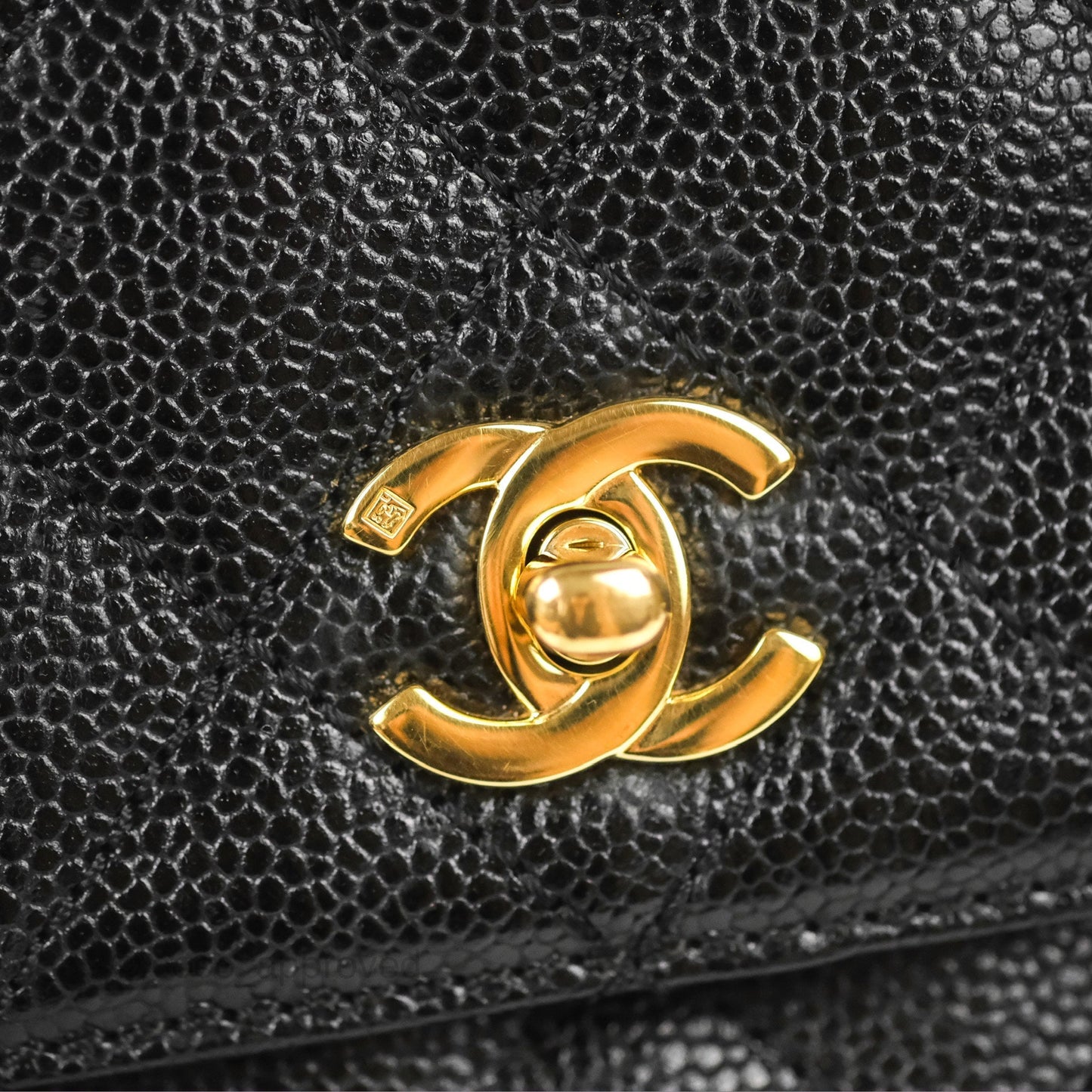 Chanel Vintage Kelly Quilted Flap Black Caviar 24K Gold Hardware