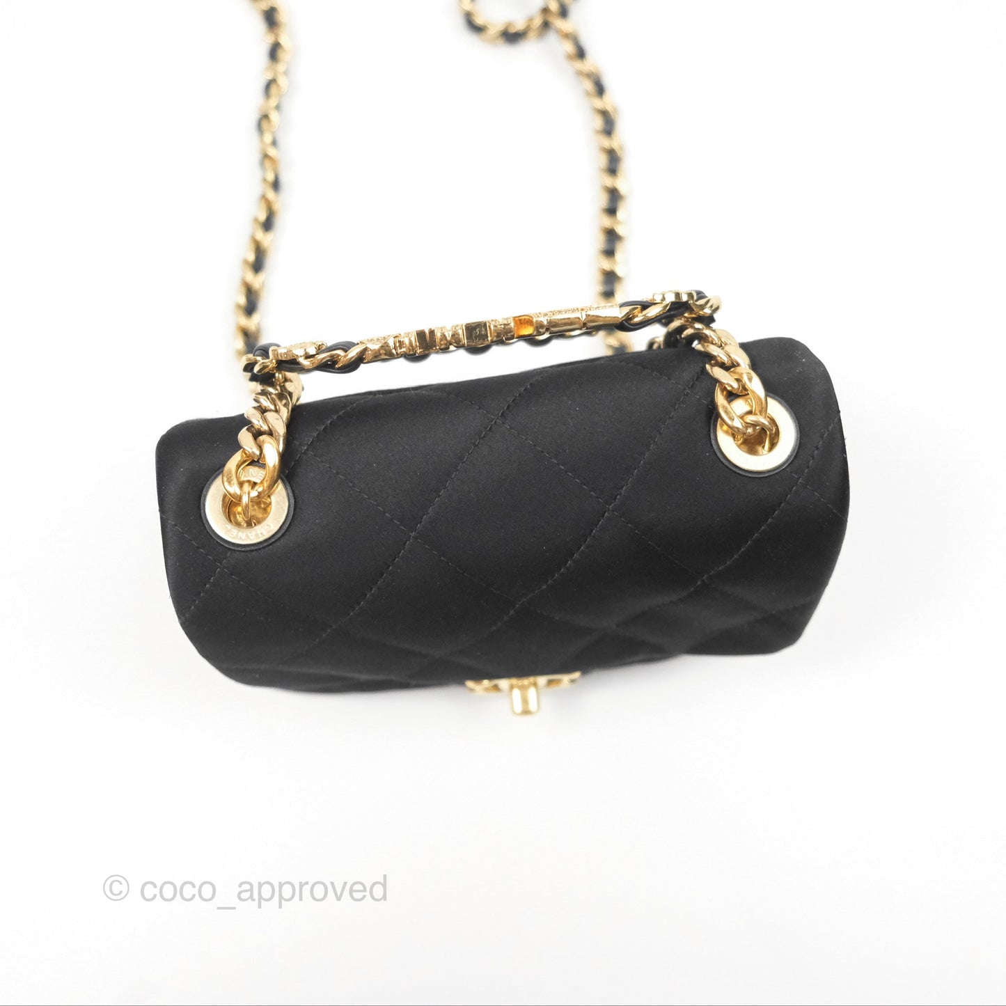 Chanel Mini Square with Crystal Top Handle Black Satin Gold Hardware