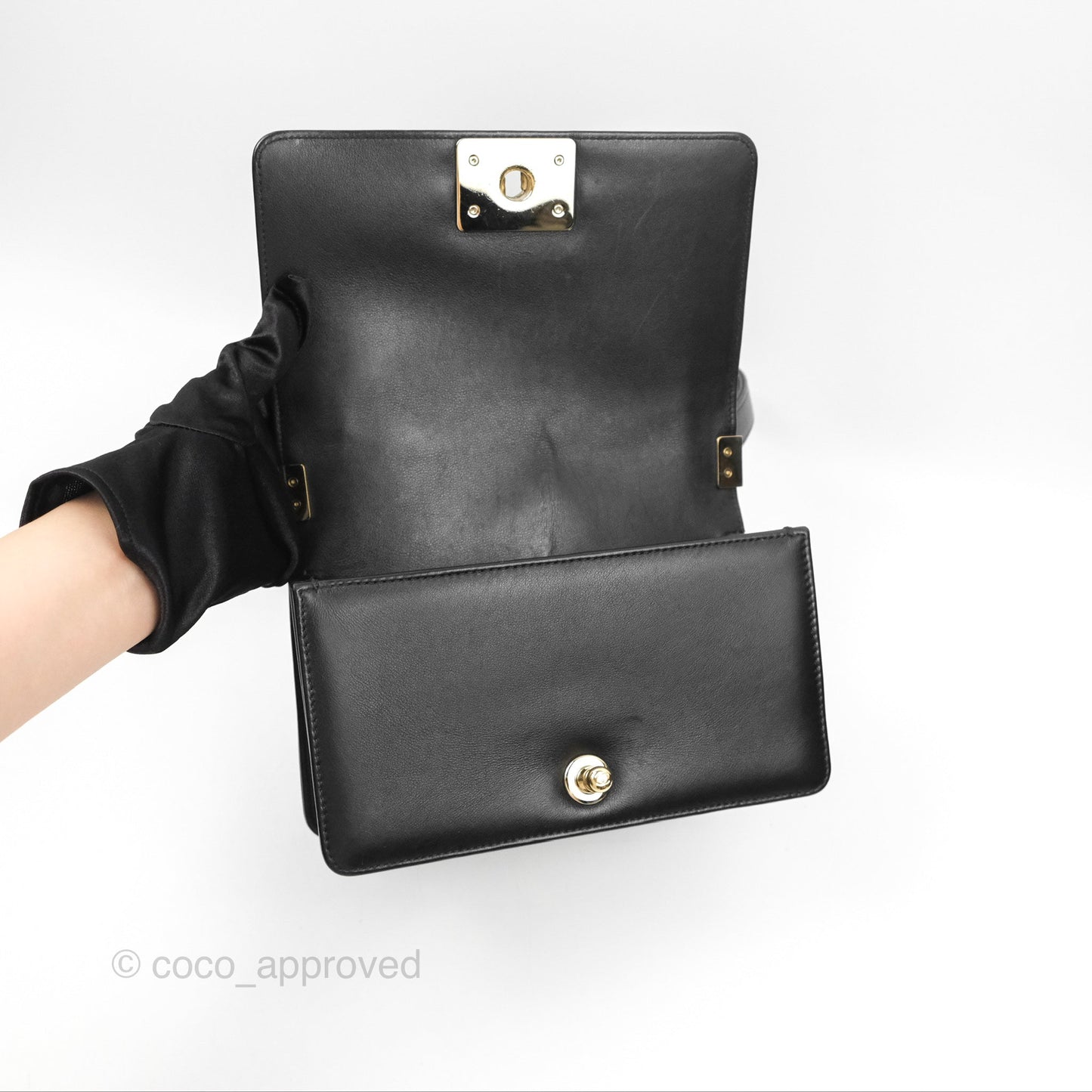 Chanel Chevron Small Boy Black Calfskin Gold Hardware
