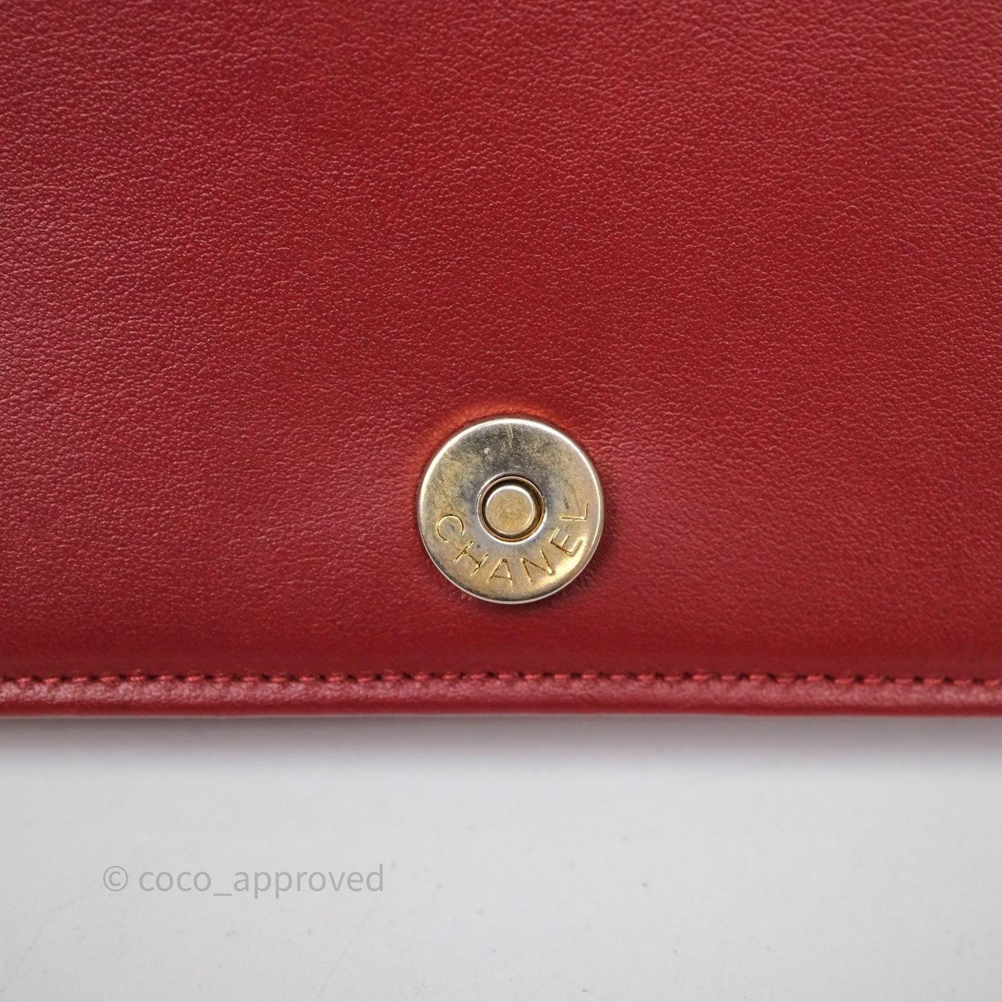 Chanel Boy Wallet on Chain WOC Red Caviar Aged Gold Hardware