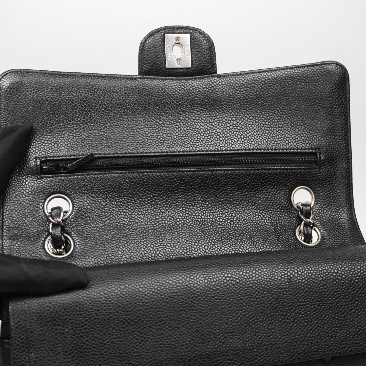 Chanel Classic M/L Medium Flap Quilted Black Caviar Silver Hardware