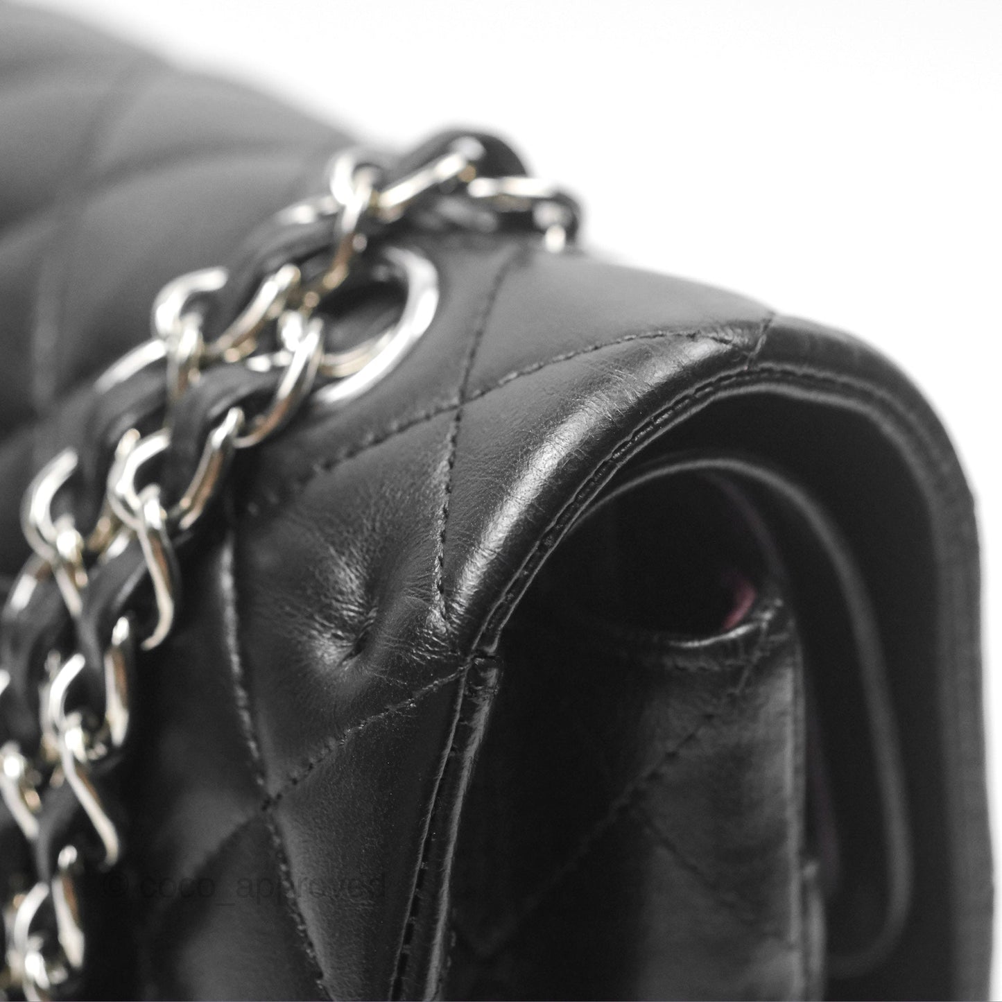 Chanel Classic M/L Medium Flap Quilted Black Lambskin Silver Hardware