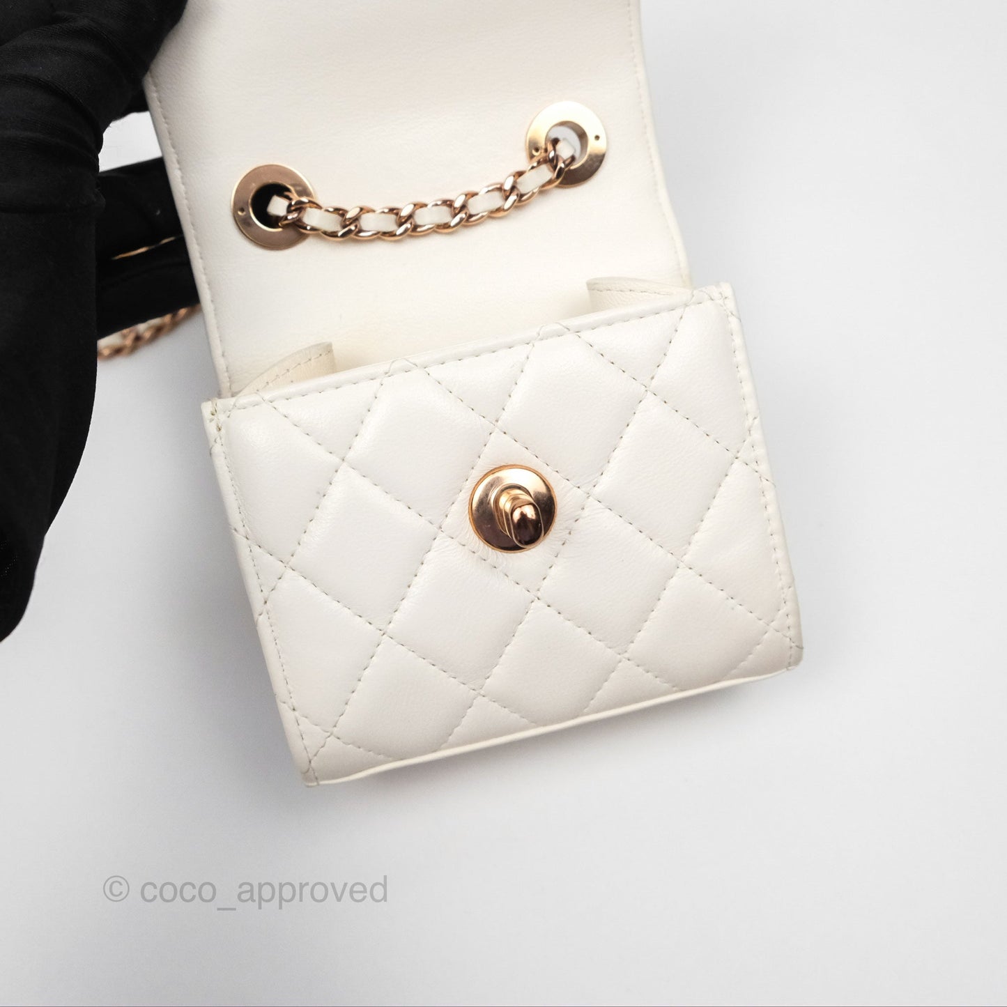 Chanel Mini Quilted Trendy CC Clutch With Chain White Lambskin Rose Gold Hardware