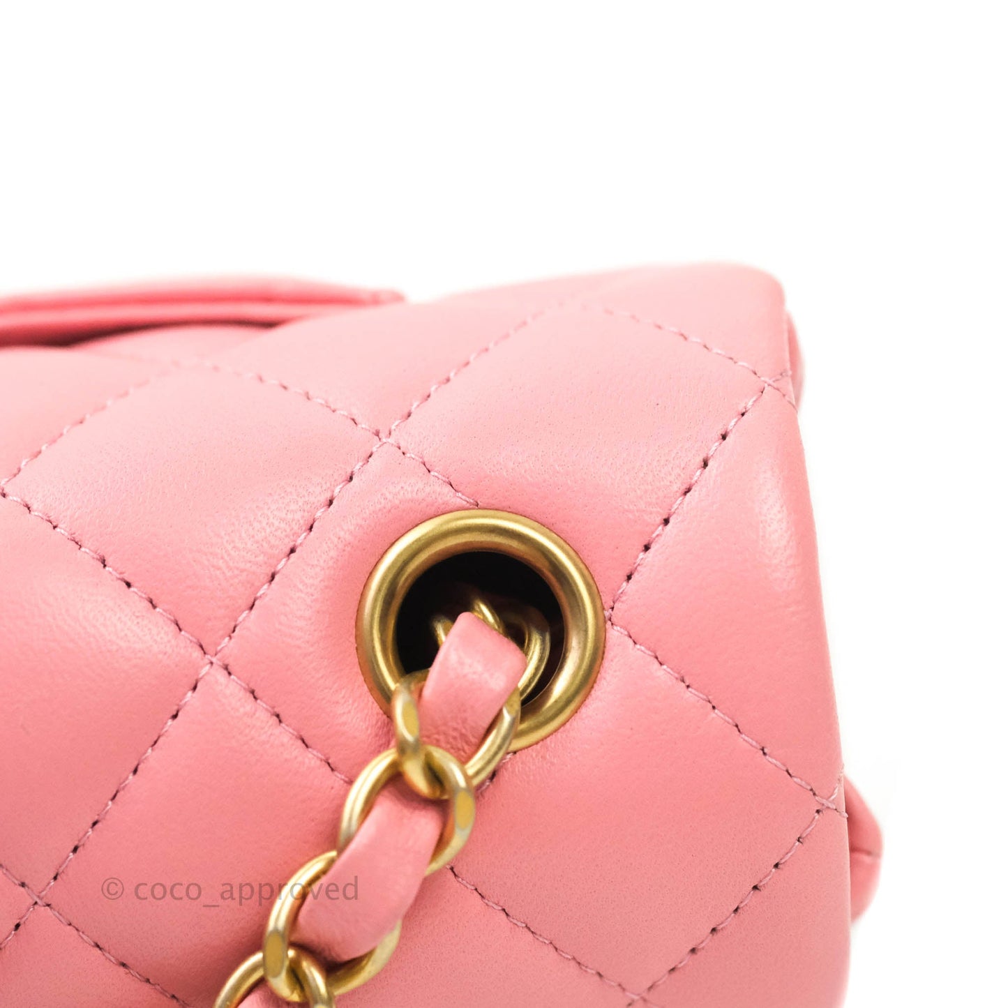 Chanel Classic Quilted Mini Rectangular Flap Pink Lambskin Aged Gold Hardware