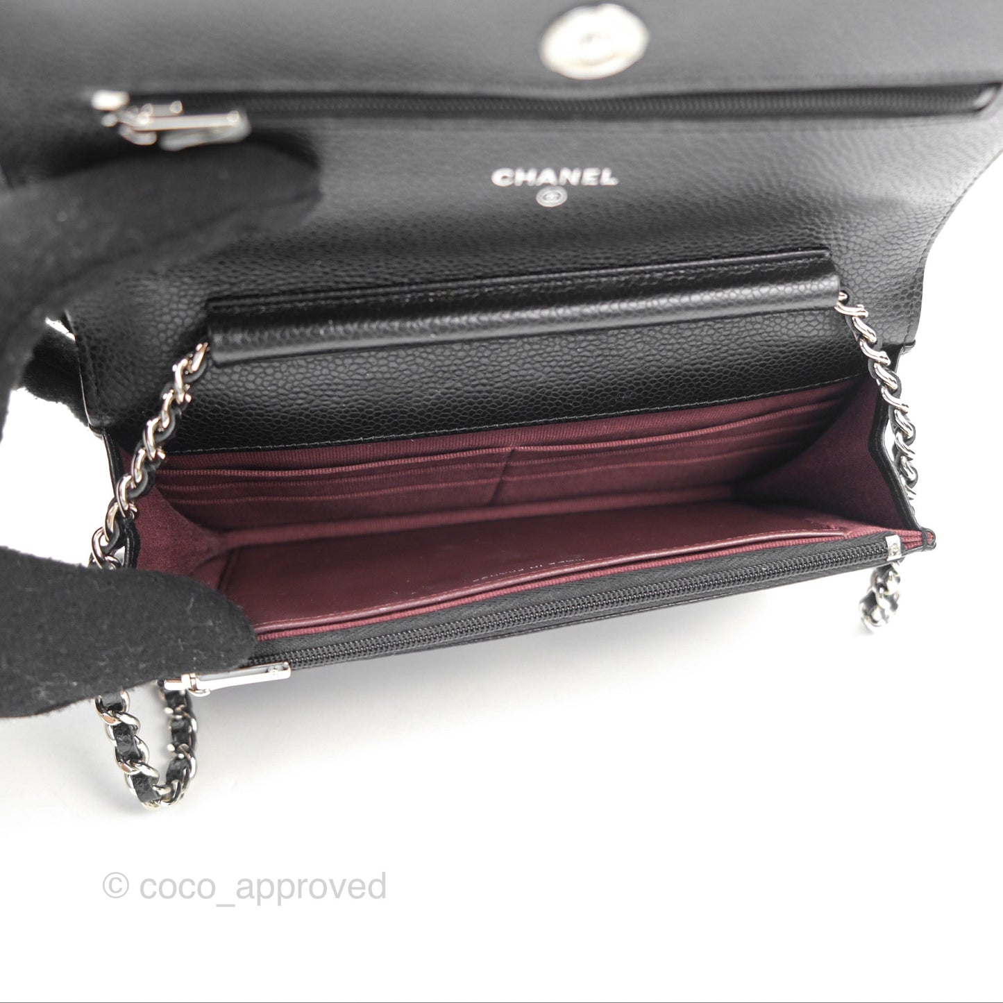Chanel Quilted Classic Wallet On Chain WOC Black Caviar Silver Hardware