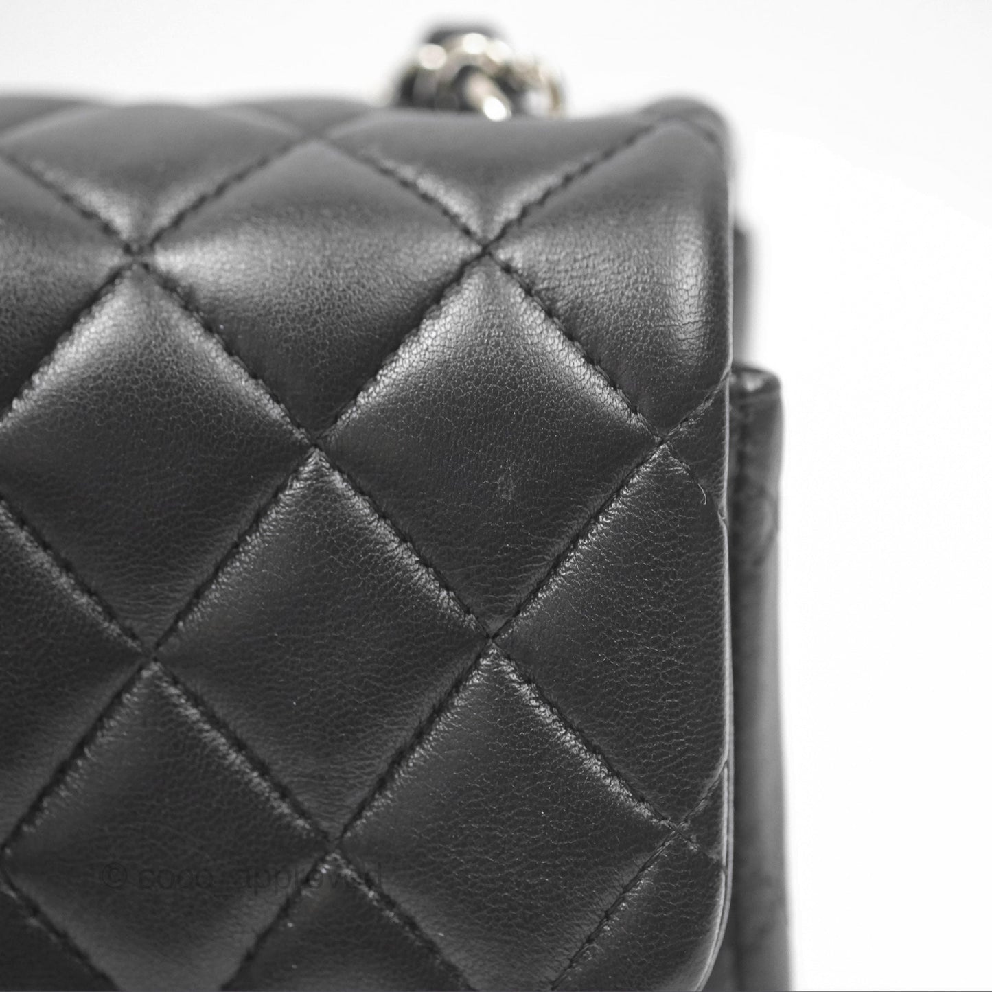 Chanel Mini Square Flap Quilted Black Lambskin Silver Hardware