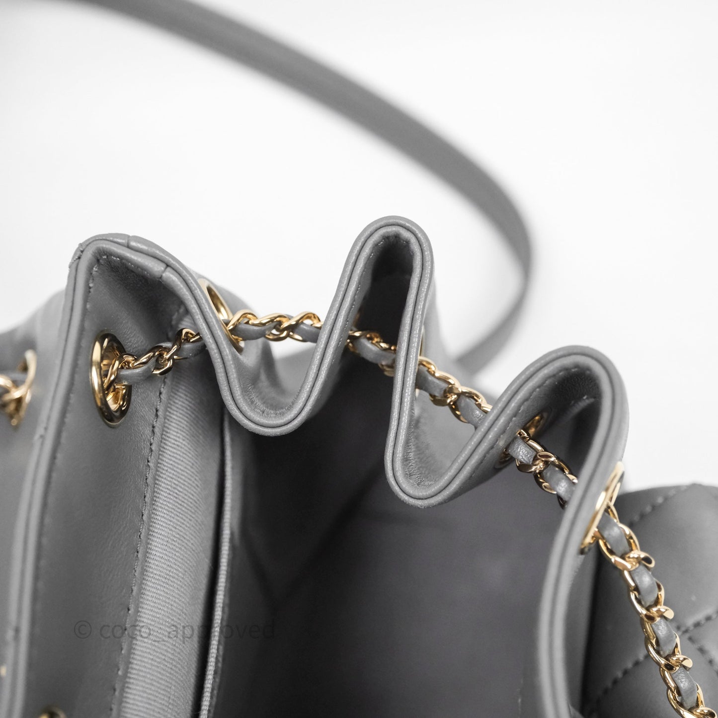 Chanel Small Duma Drawstring Backpack Grey Lambskin Gold Hardware