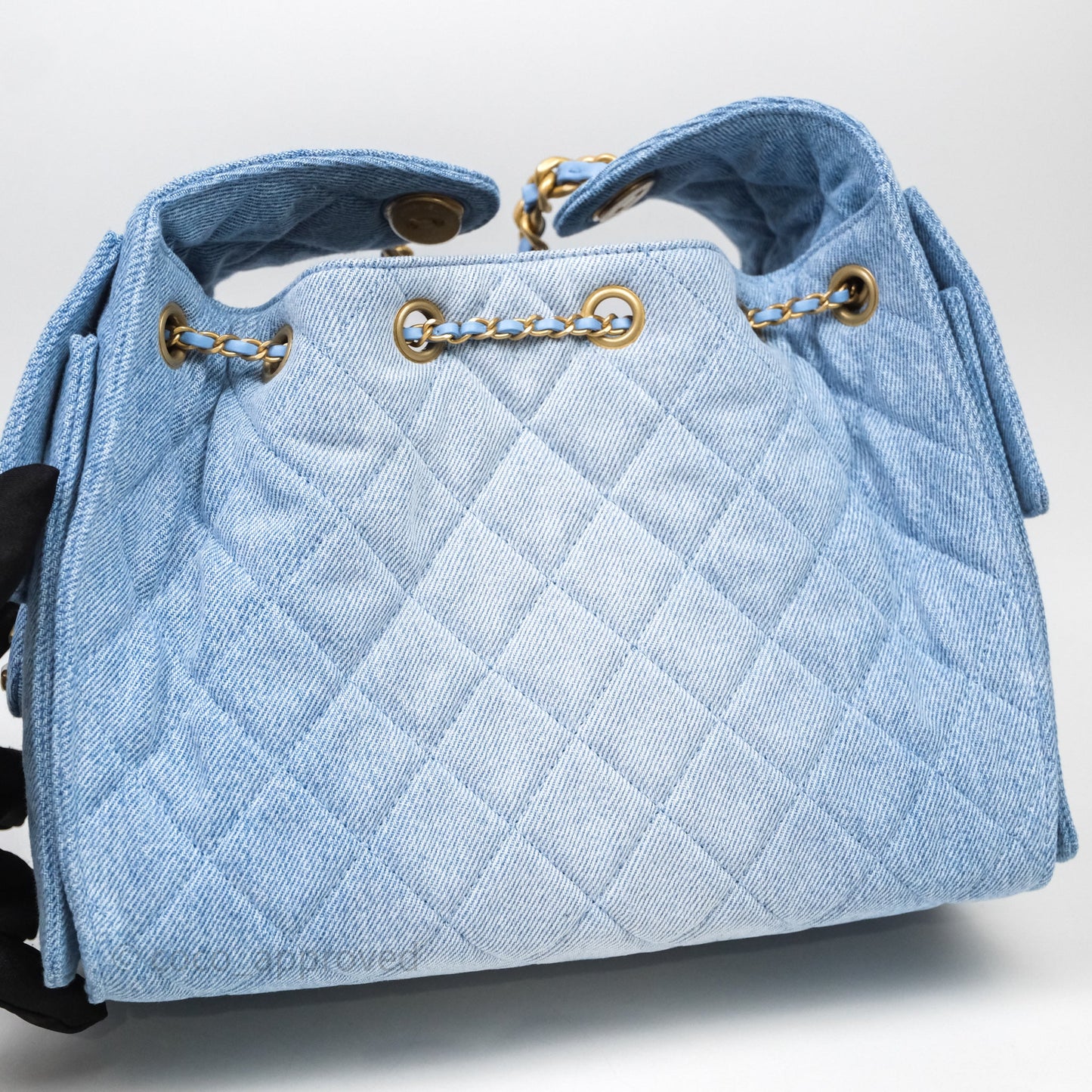 Chanel 25 Small Hobo Blue Washed Denim Aged Gold Hardware