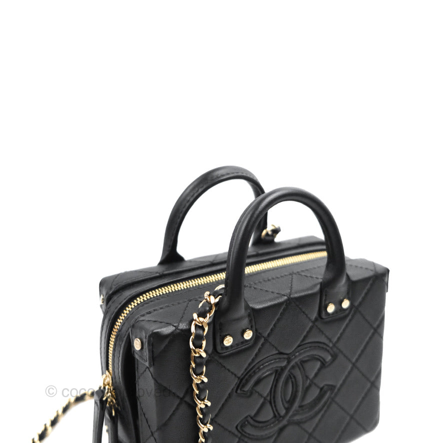 Chanel Quilted Vanity Case with Chain Black Calfskin Gold Hardware 22B