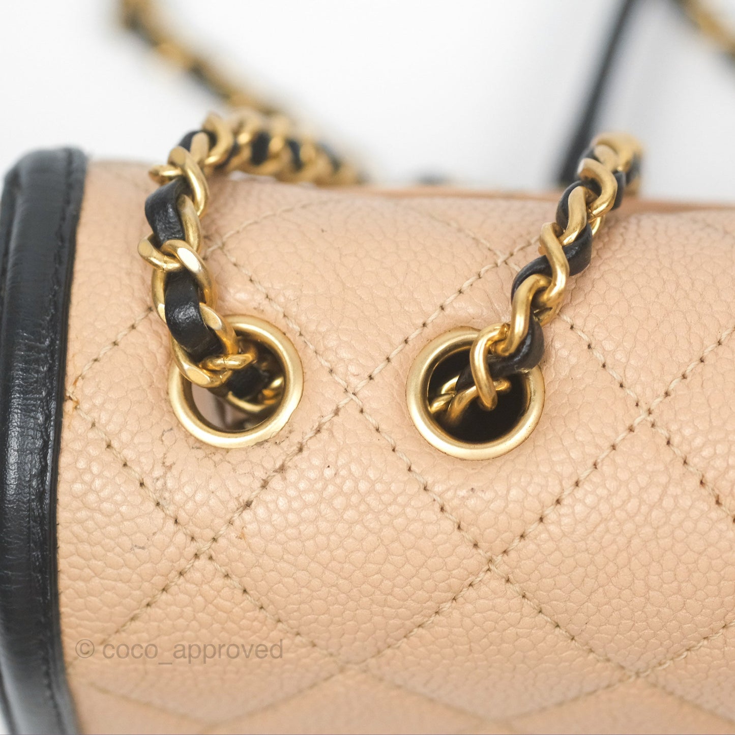 Chanel Small CC Filigree Flap Quilted Beige Black Caviar
