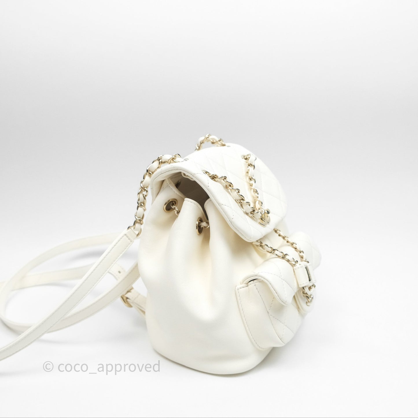 Chanel Quilted Small Duma Drawstring Backpack White Calfskin Gold Hardware