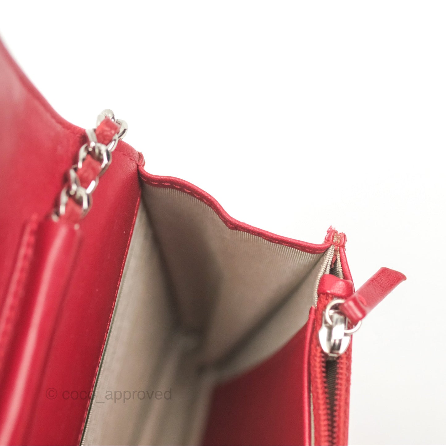 Chanel CC Wallet On Chain WOC Red Caviar Silver Hardware