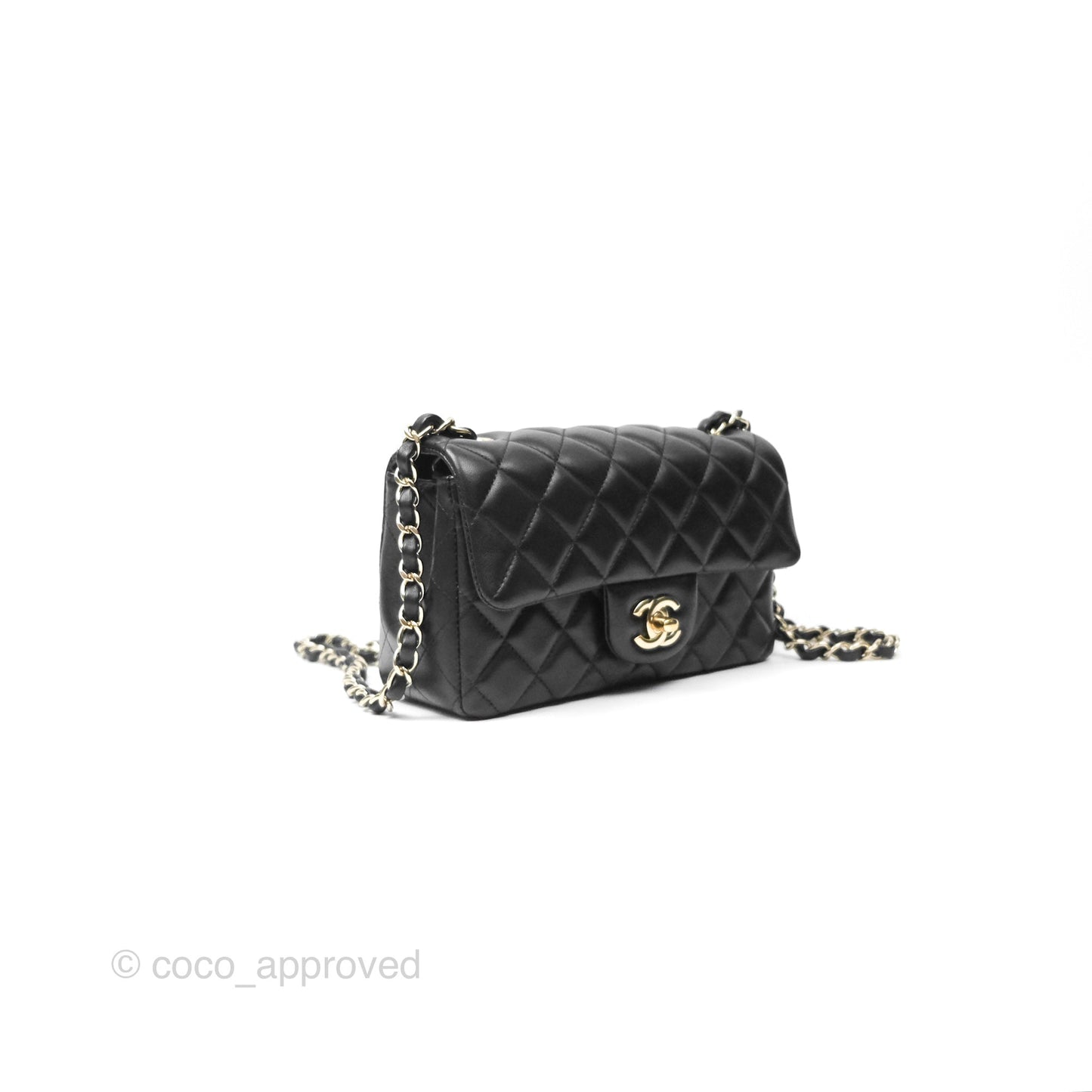 Chanel Mini Rectangular Quilted Black Lambskin Gold Hardware