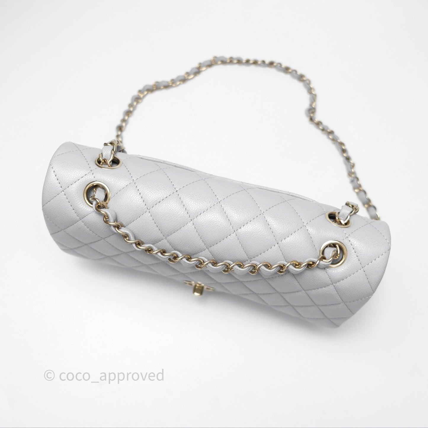 Chanel M/L Medium Classic Flap Quilted Grey Caviar Gold Hardware