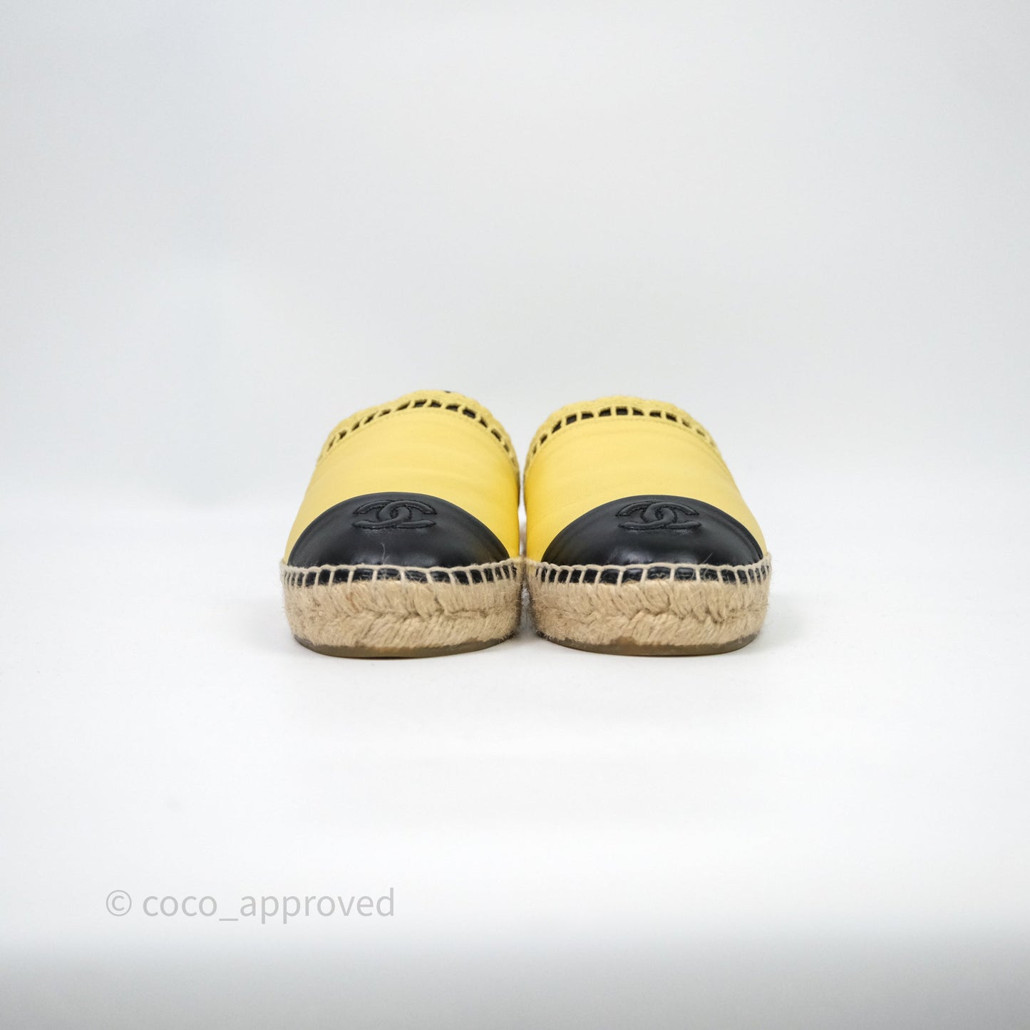 Chanel CC Logo Yellow/Black Slippers Size 38