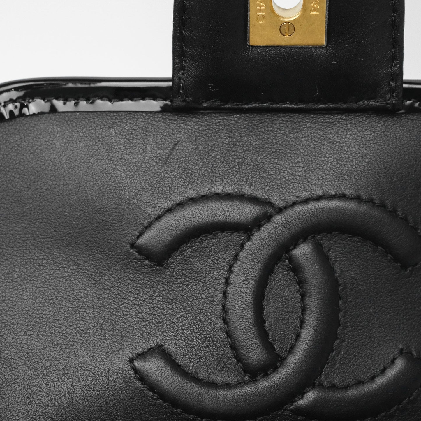 Chanel Mini School Memory Top Handle Flap Black Patent 22K