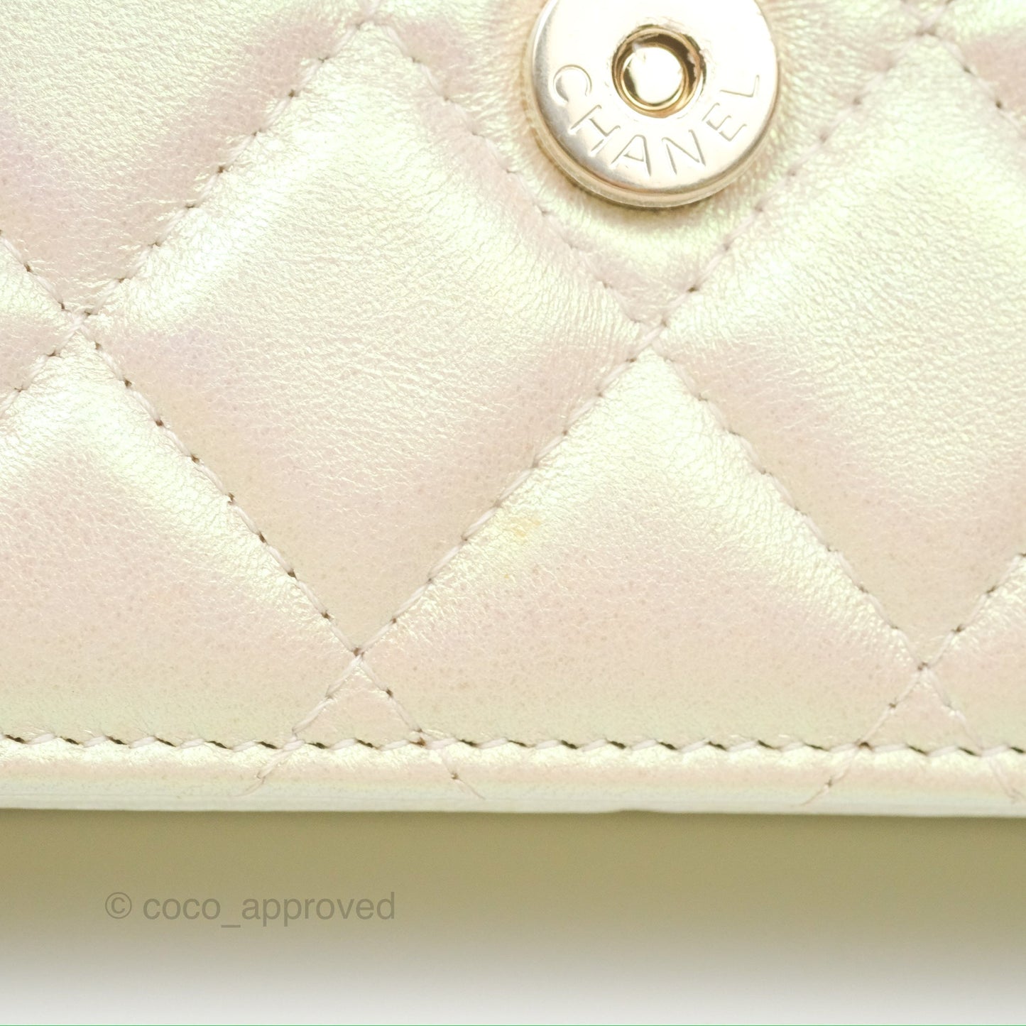 Chanel Quilted Wallet on Chain WOC Iridescent Ivory Gold Hardware 20A