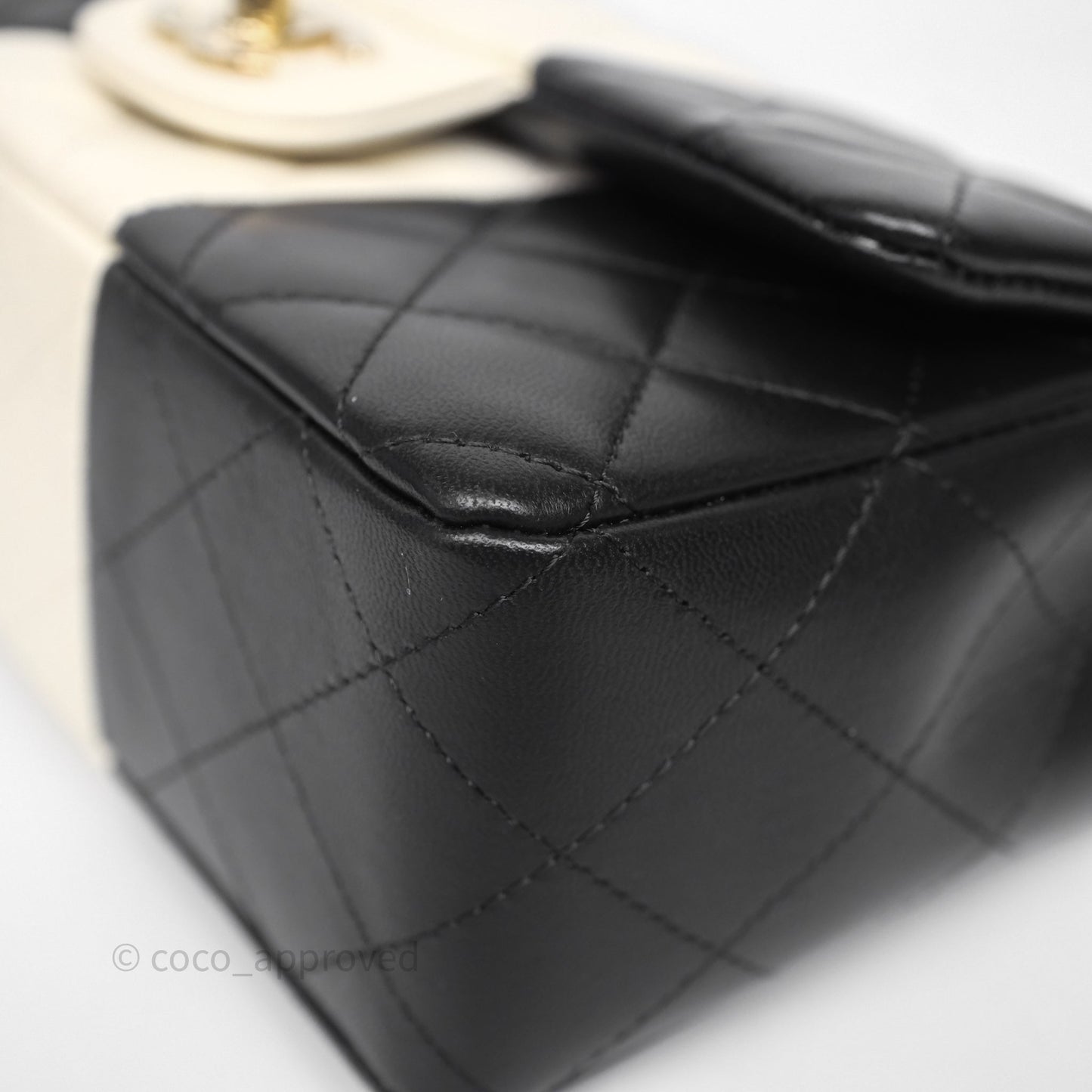 Chanel Mini Rectangular Flap Quilted Black White Lambskin Gold Hardware