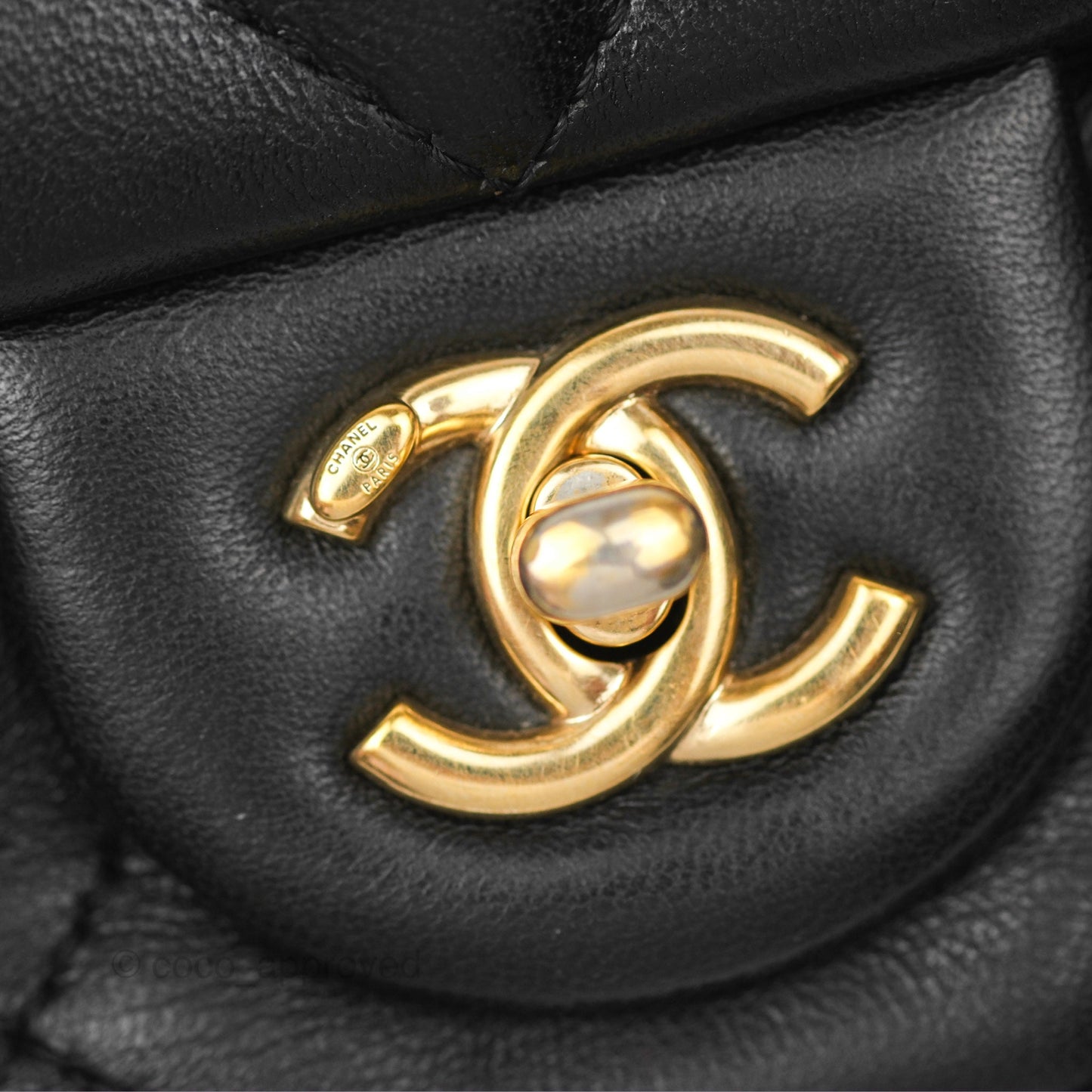 Chanel Small Coco Lady Quilted Flap Bag With Top Handle Black Calfskin Gold Hardware