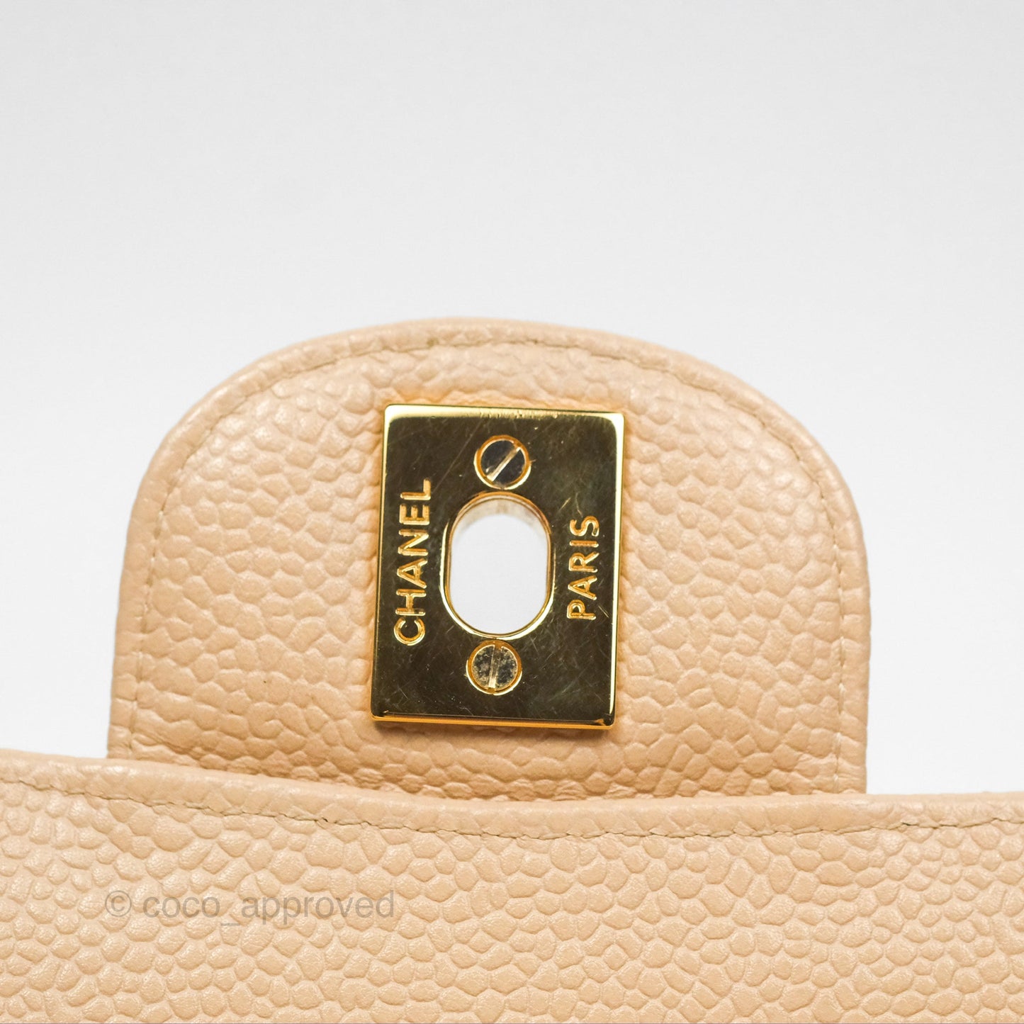 Chanel Classic M/L Medium Flap Quilted Beige Caviar Gold Hardware