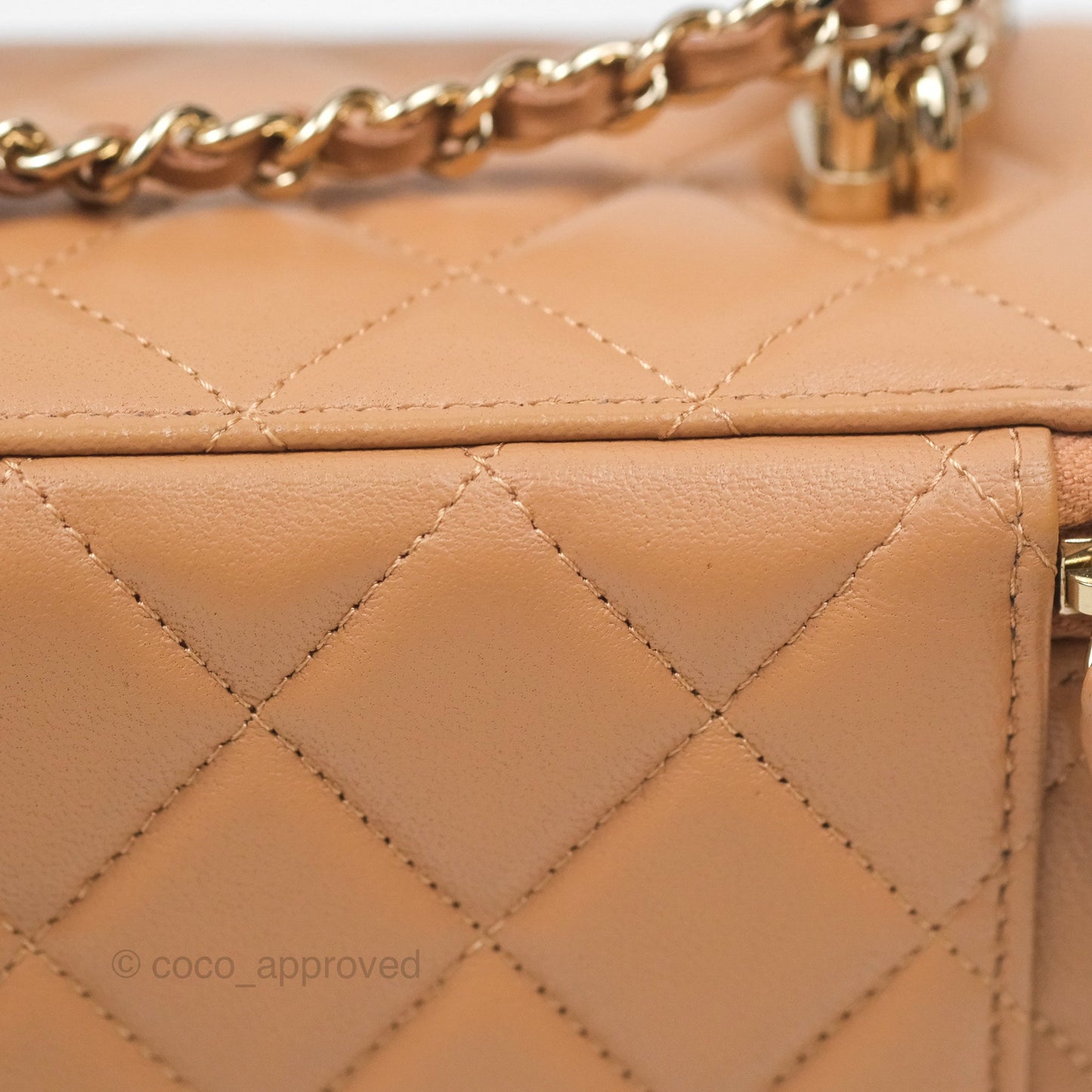 Chanel Vanity Rectangular Top Handle Beige Lambskin Gold Hardware