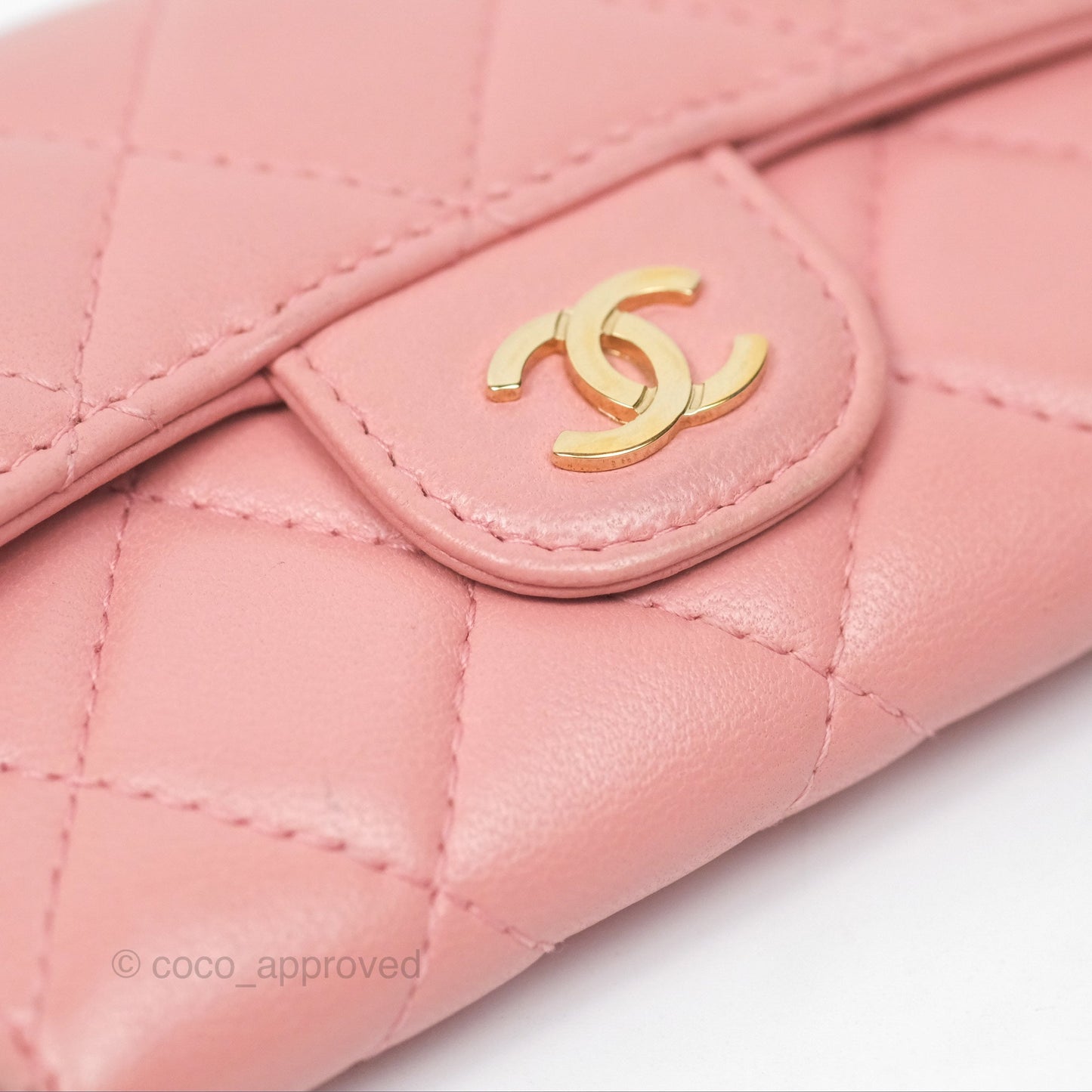 Chanel Classic Flap Card Holder Quilted Pink Lambskin Gold Hardware