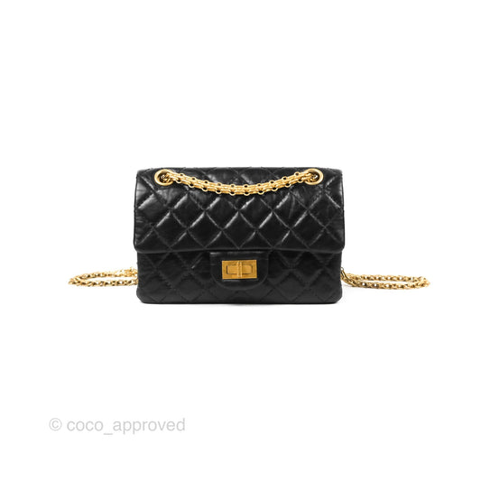 Chanel Mini Reissue 224 Black Aged Calfskin Aged Gold Hardware