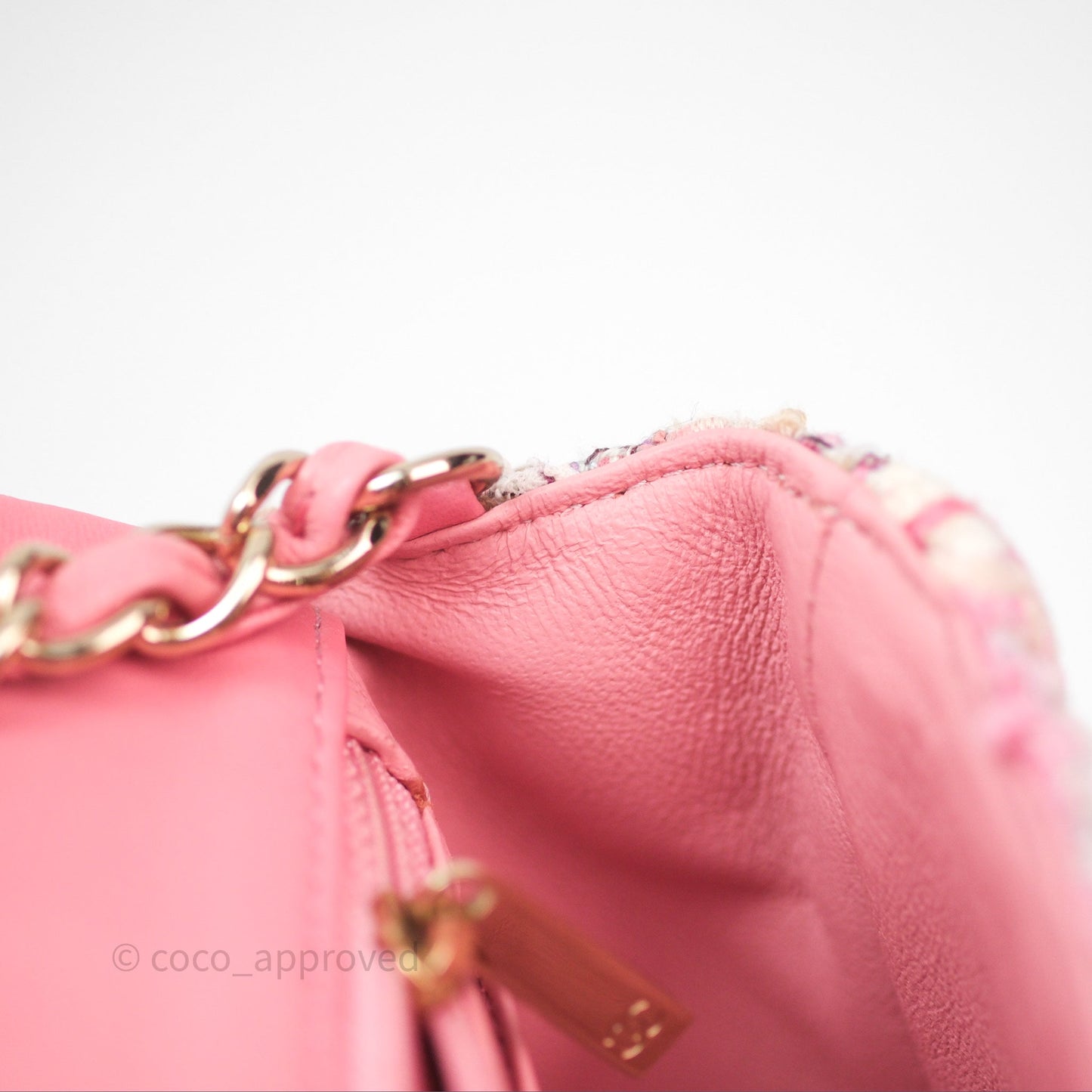 Chanel Mini Rectangular Flap Pink Tweed Braid Gold Hardware