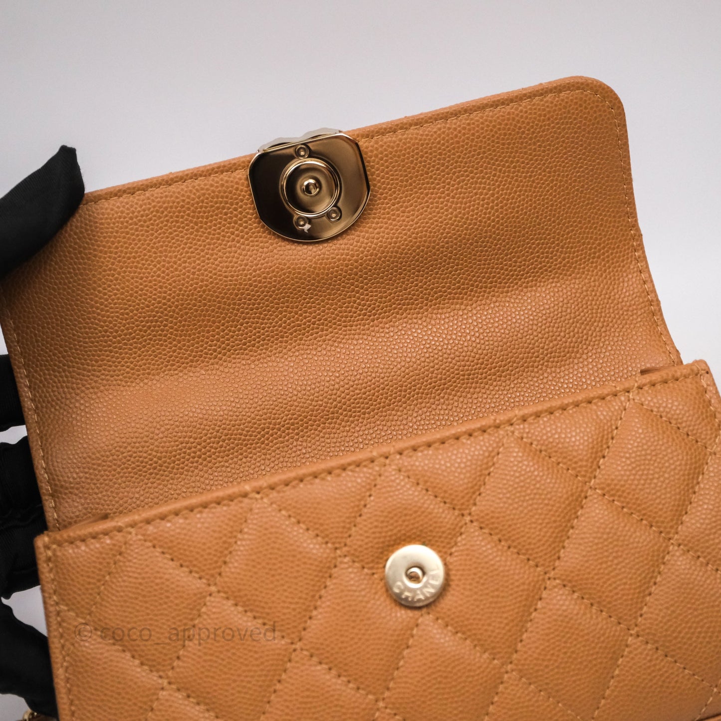 Chanel Kelly Clutch Top Handle Dark Beige Caviar Bag Light Gold hardware