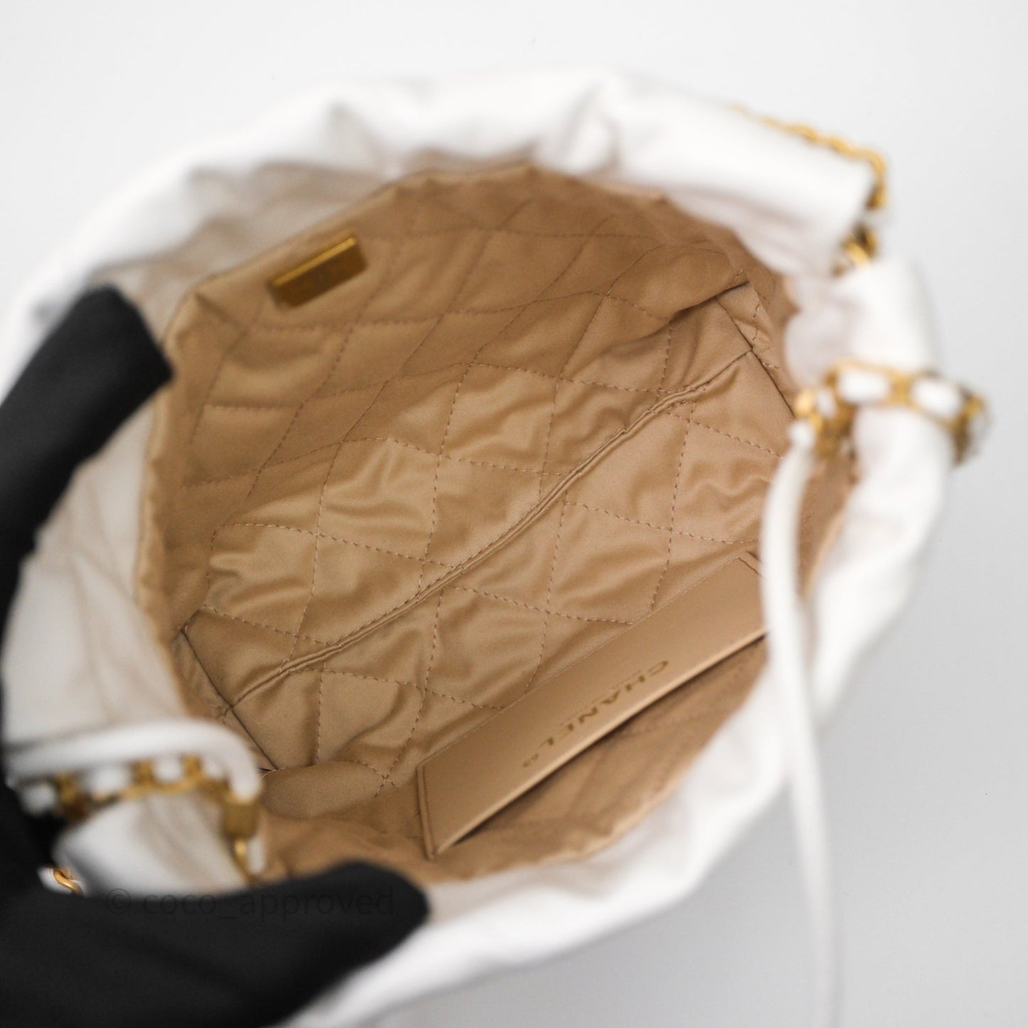 Chanel 22 Mini Bag White Shiny Crumpled Calfskin Aged Gold Hardware