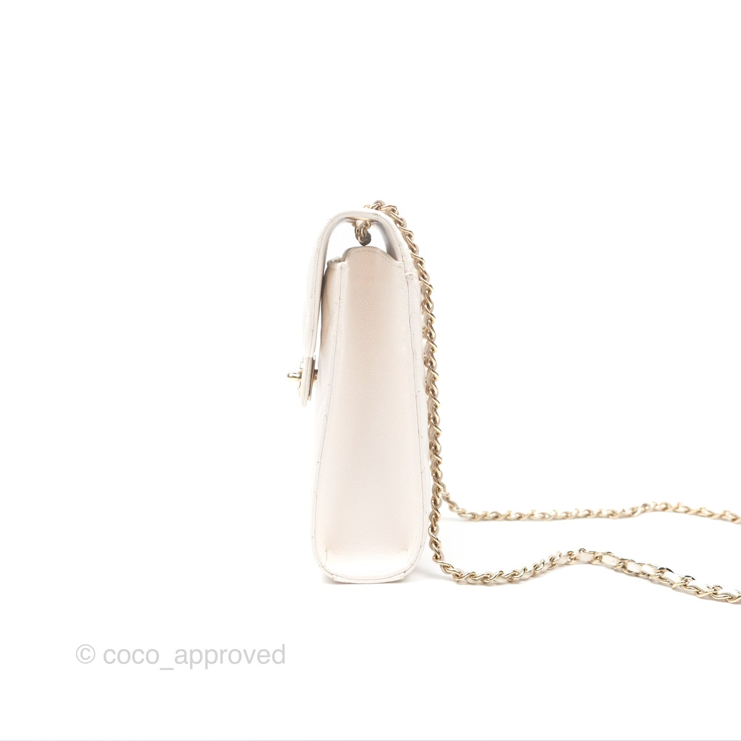 Chanel Classic Quilted Phone Holder White Caviar Gold Hardware