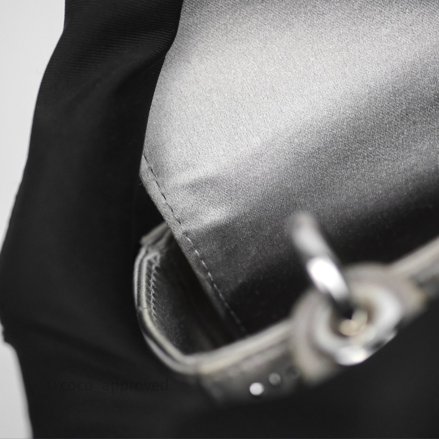 Christian Dior Mini Lady Dior Bag Grey Strass Cannage Satin Silver Hardware