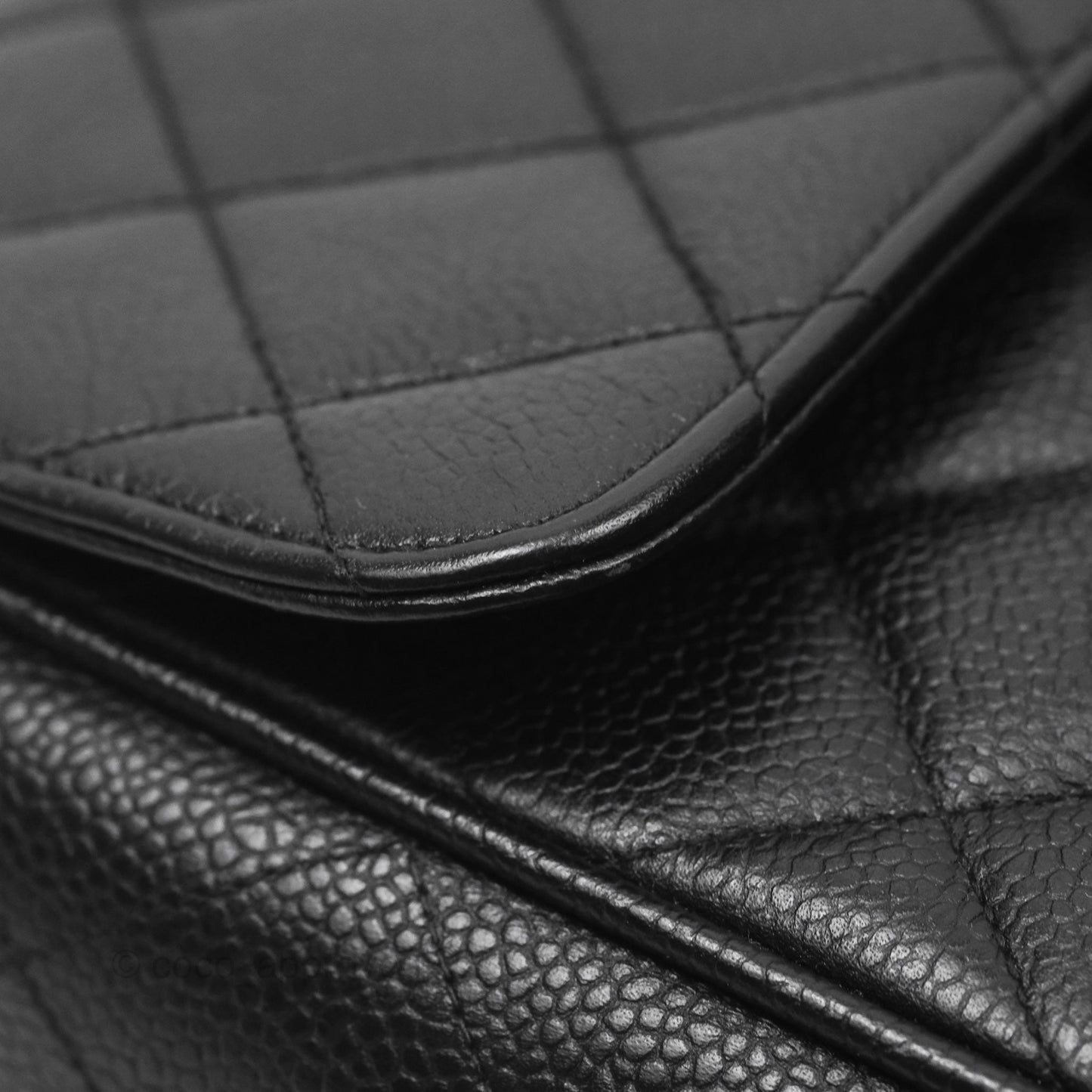 Chanel Vintage Jumbo Single Flap Black Caviar 24K Gold Hardware