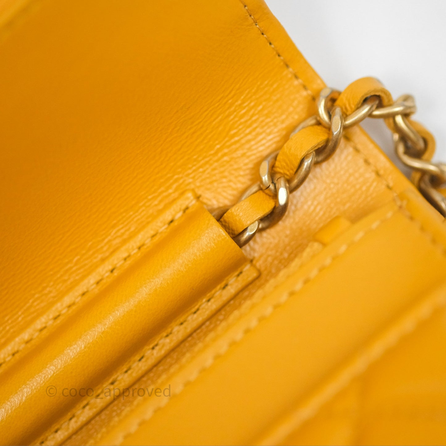 Chanel Quilted Classic Chain Around WOC Yellow Lambskin Aged Gold Hardware