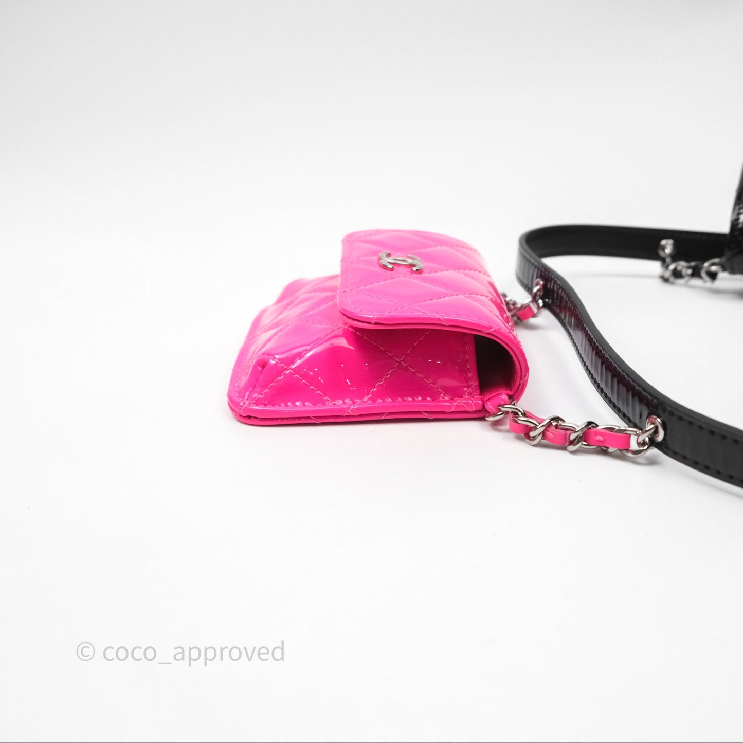 Chanel Double Waist Belt Bag Patent Pink / Black Silver Hardware