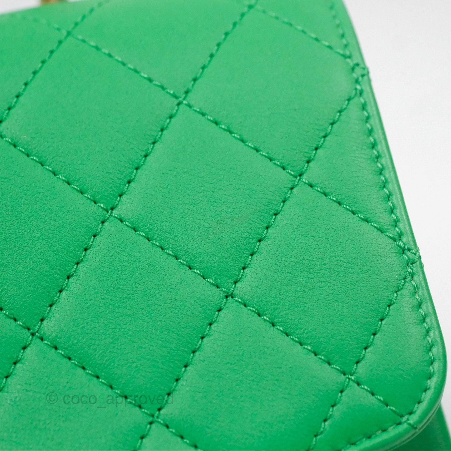Chanel CC Quilted Flap Bag With Top Handle Green Calfskin Gold Hardware