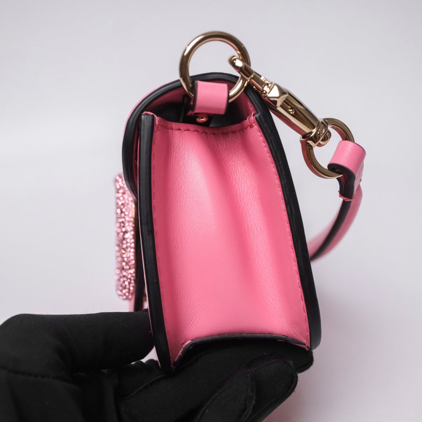 Valentino Garavani Locò Small Shoulder Bag Pink Calfskin Gold Hardware