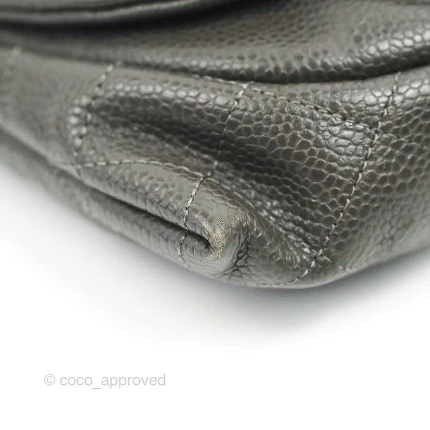 Chanel Half Moon Wallet on Chain WOC Dark Grey Caviar Silver Hardware