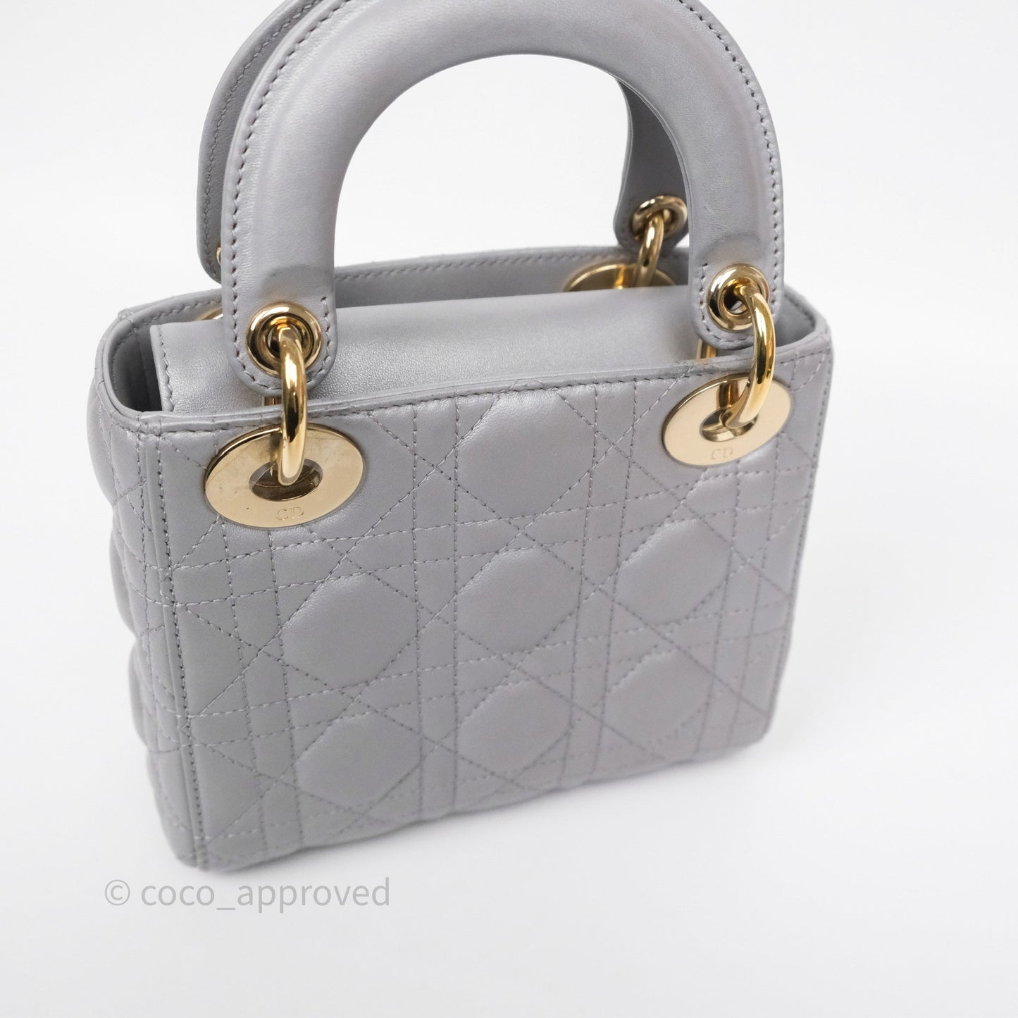 Christian Dior Mini Lady Dior Iridescent Grey Lambskin Cannage Gold Hardware