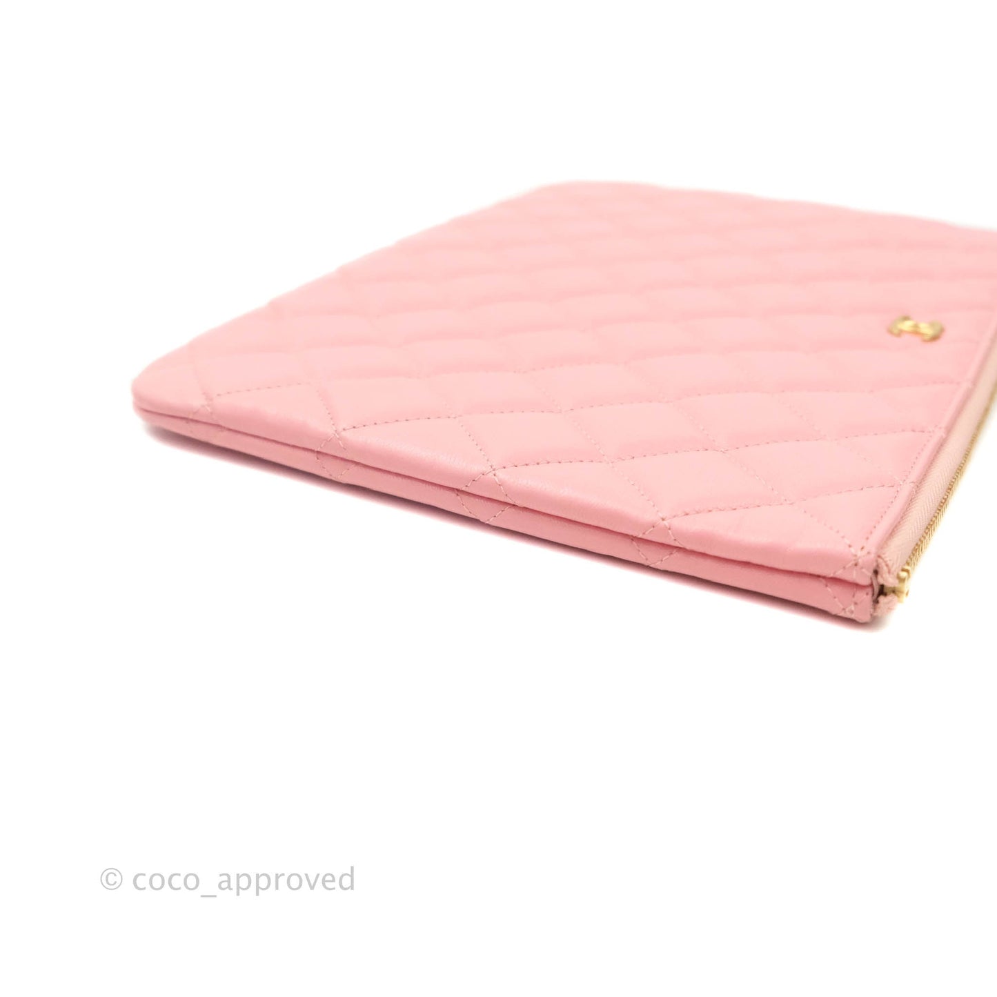 Chanel Quilted Medium O Case Pink Lambskin Aged Gold Hardware