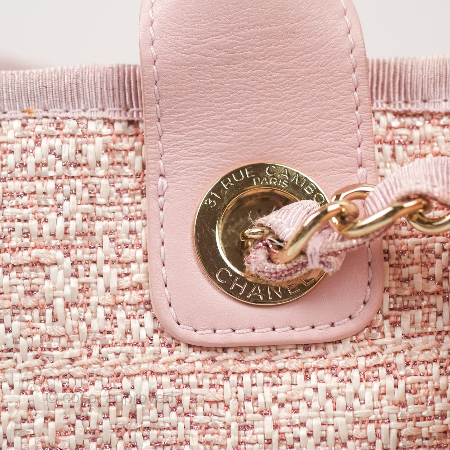 Chanel Large Deauville Tote Pink Woven Tweed Gold Hardware