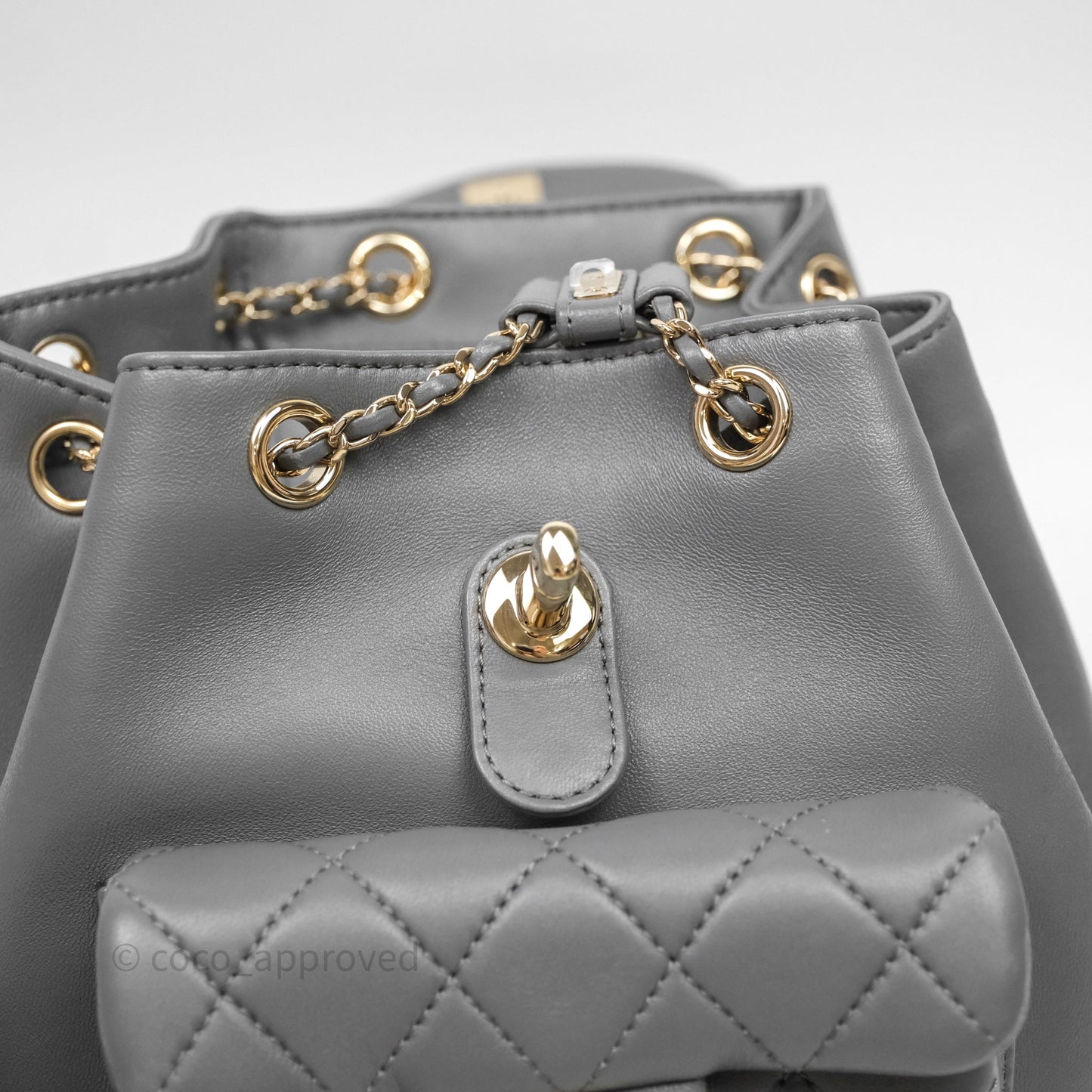 Chanel Small Duma Drawstring Backpack Grey Lambskin Gold Hardware